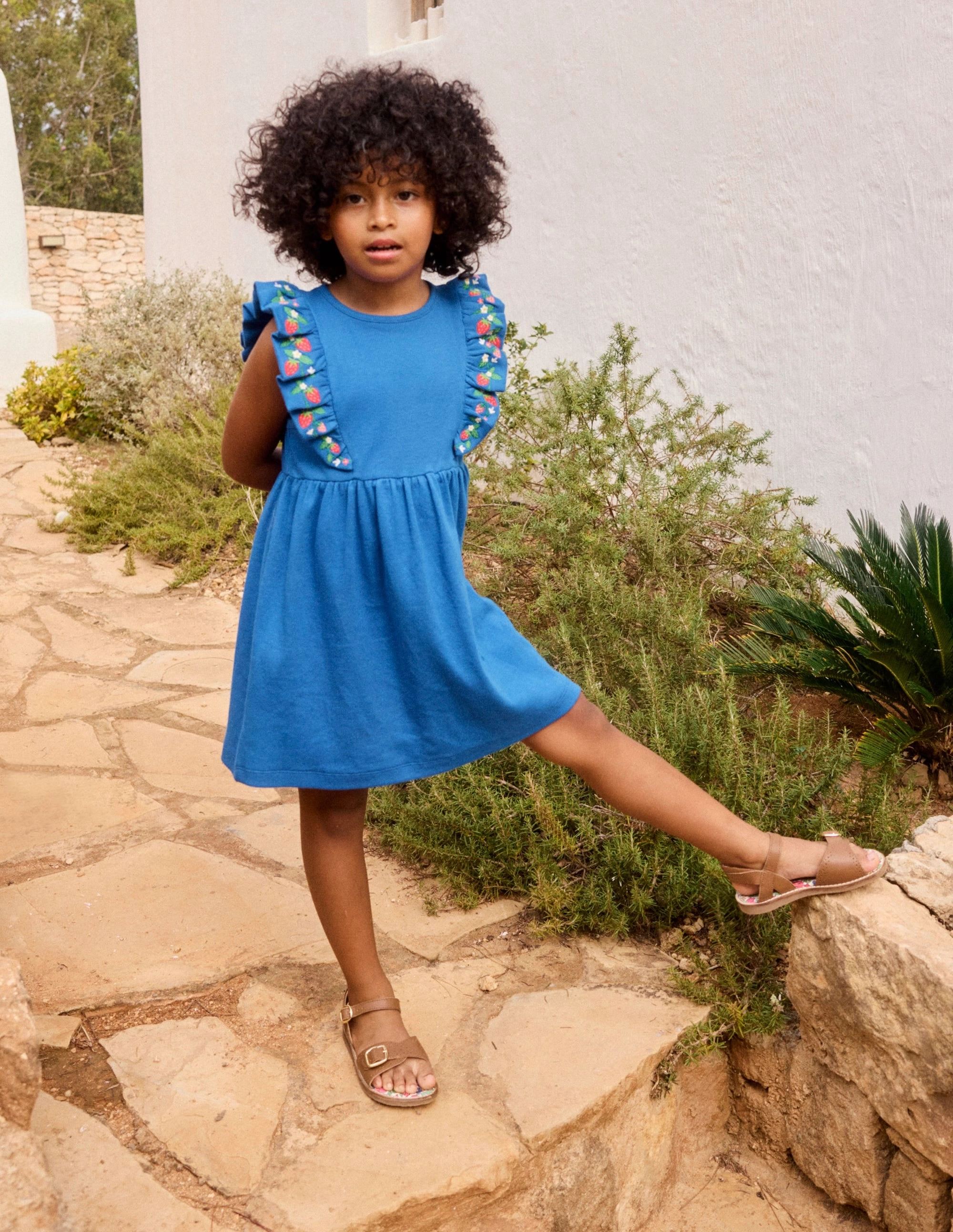 Easy Lovely Frieda Embroidered Dress-Gallery Blue