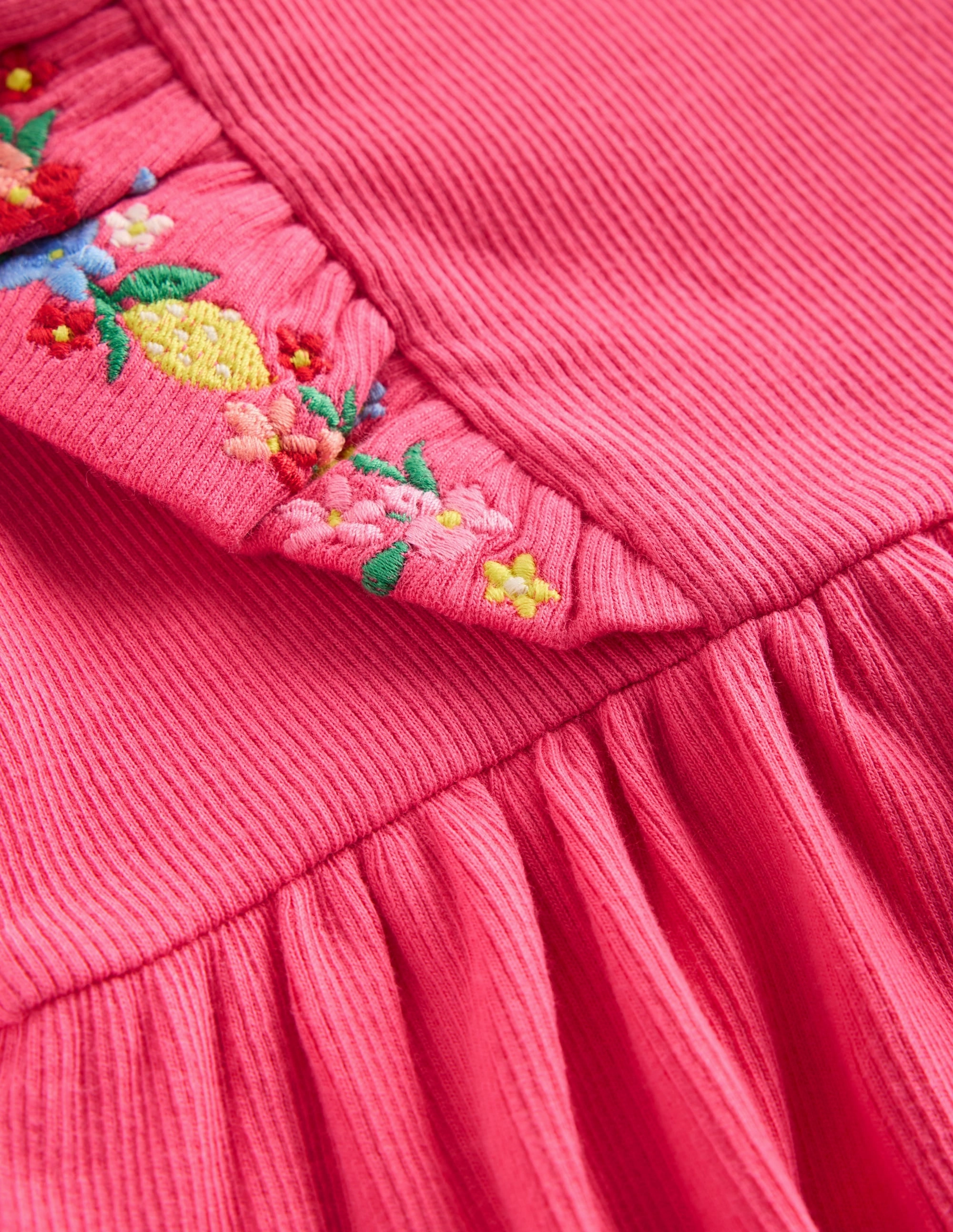 Frieda Embroidered Dress-Rose Petal Pink Cozy Style Vibrant patterned dress