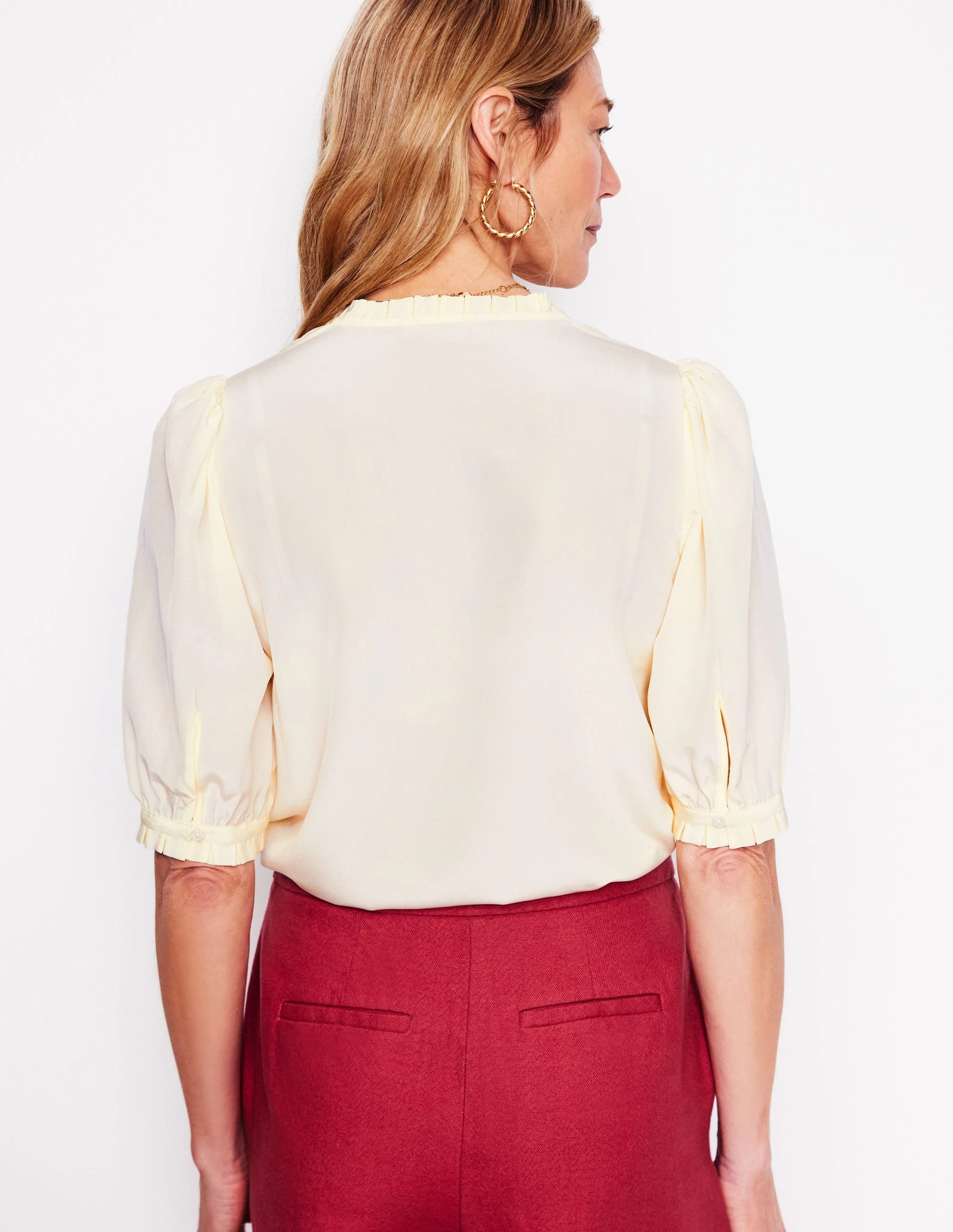 Urban Look Frill Detail Silk Top-Ivory