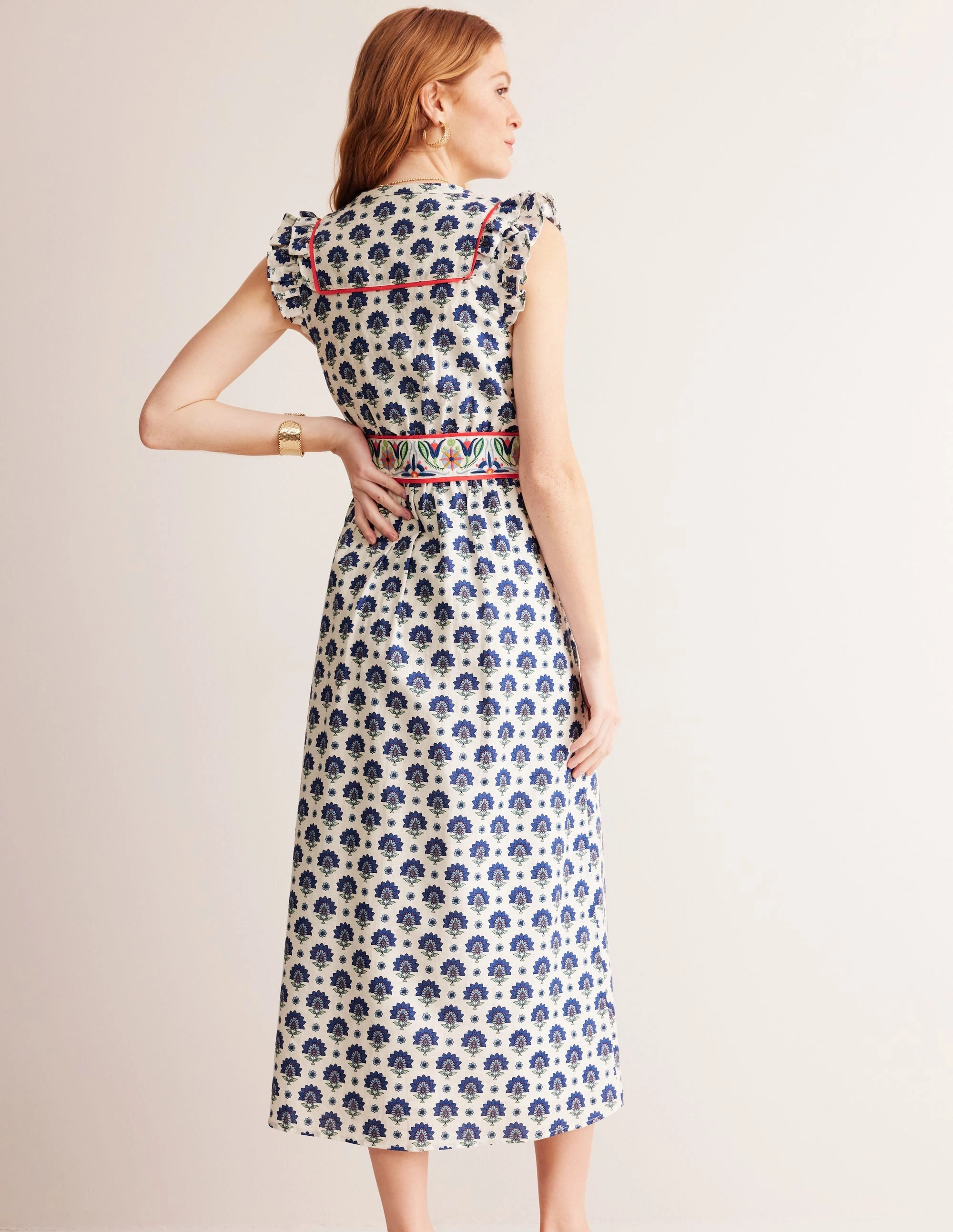 Frill Embroidered Midi Dress-Surf The Web, Passion Geo Regular-fit Relaxed Layer