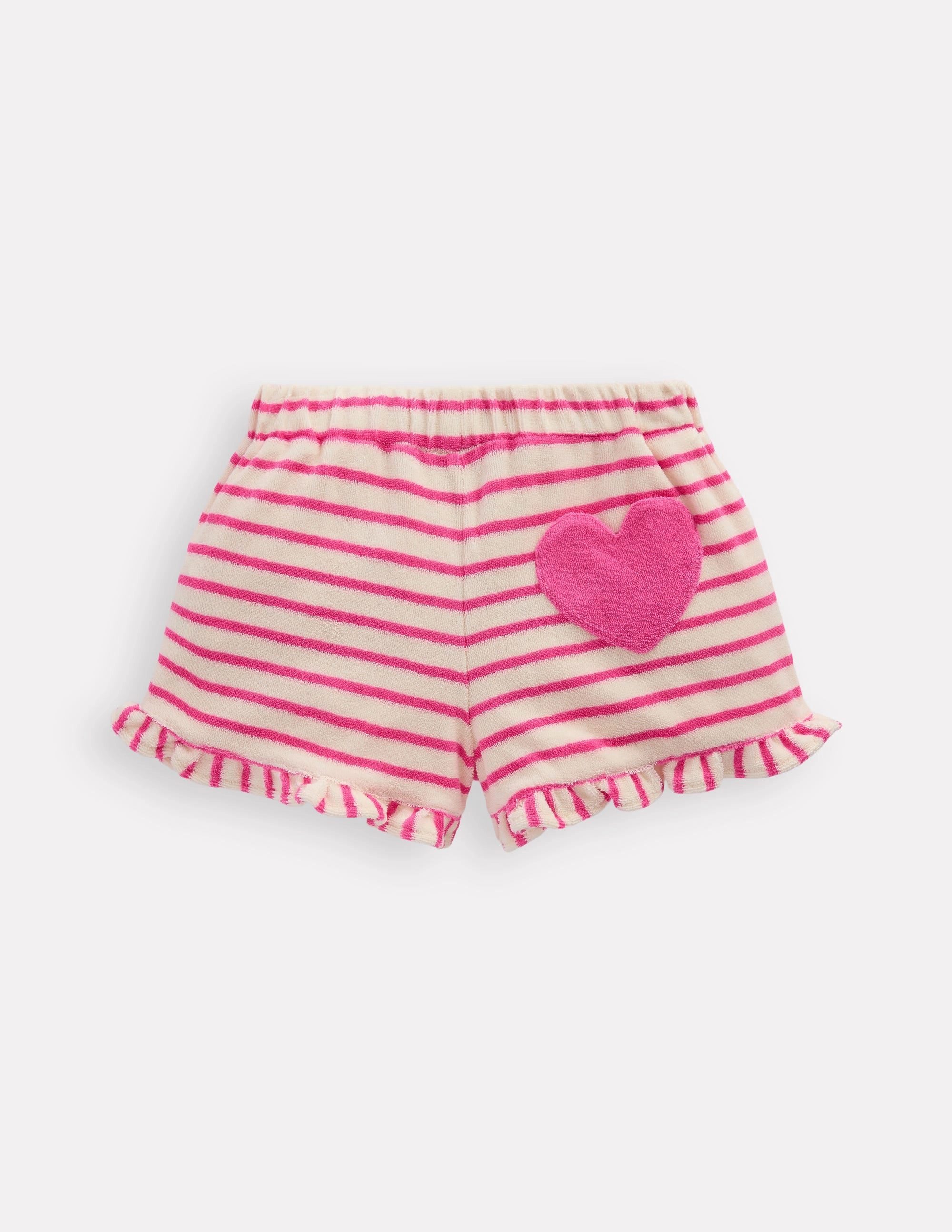 Frill Hem Towelling Shorts-Sorbet Pink/ Ivory Stripe striped shorts