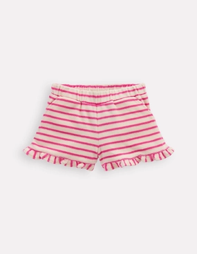 Abrasion Resistant Edges Frill Hem Towelling Shorts-Sorbet Pink/ Ivory Stripe