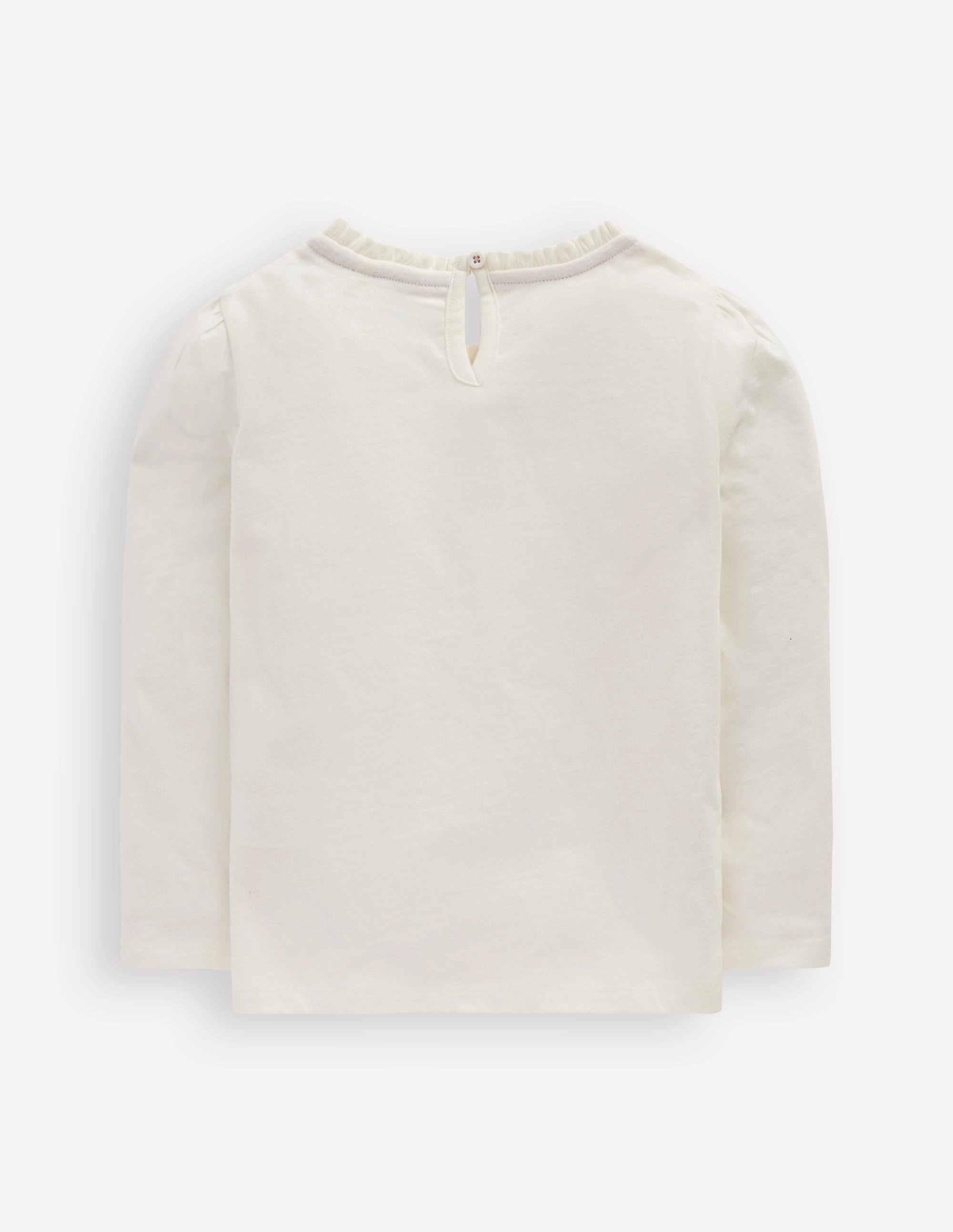 Wrinkle Free Fabric Frill Neck Appliqu?? T-shirt-Soft Ivory Hearts