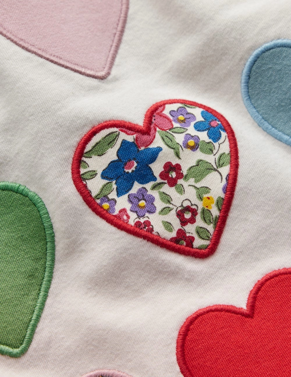 Frill Neck Appliqu?? T-shirt-Soft Ivory Hearts Relax Style Trend Wrinkle Free Fabric