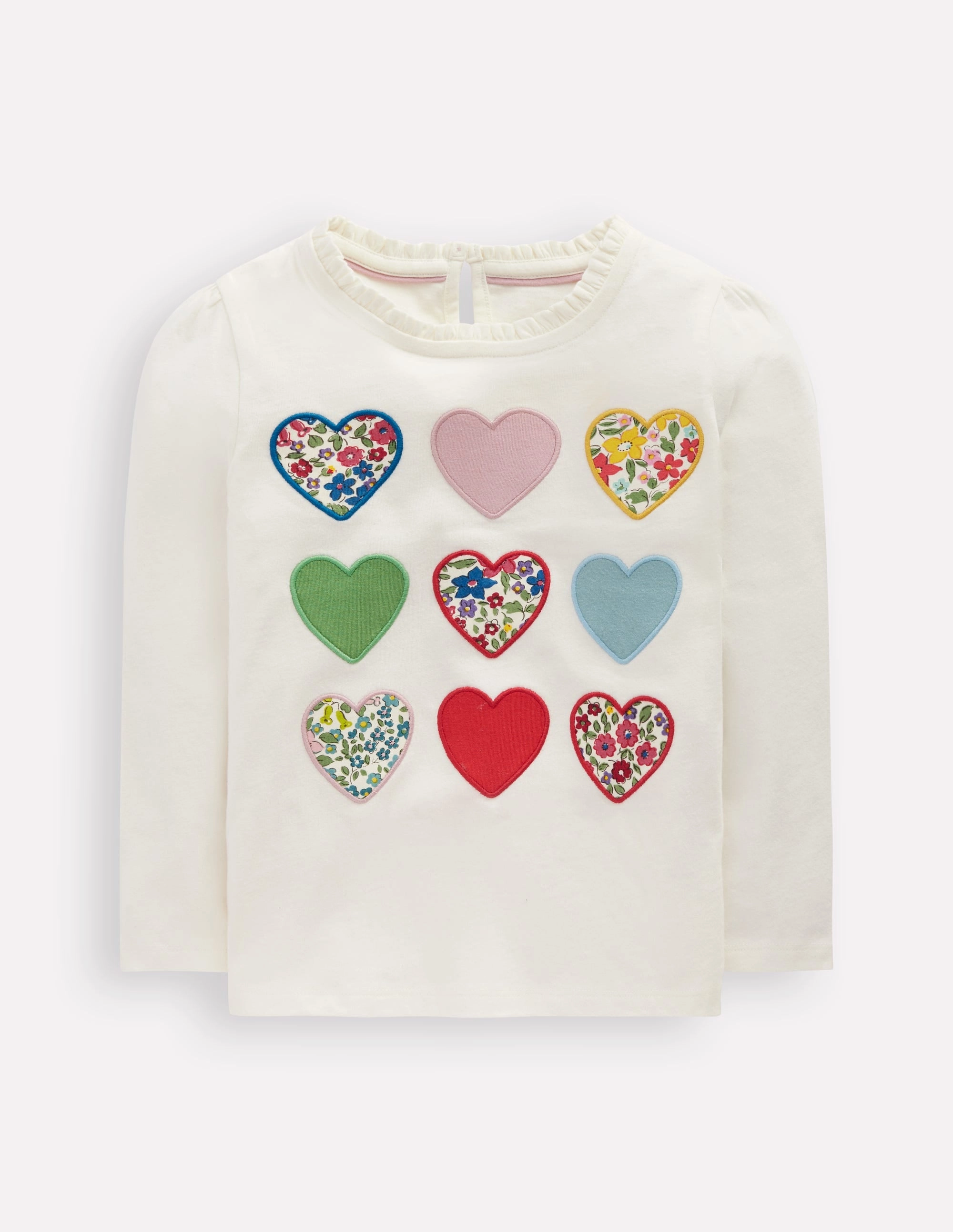 Cool Vibes Frill Neck Appliqu?? T-shirt-Soft Ivory Hearts