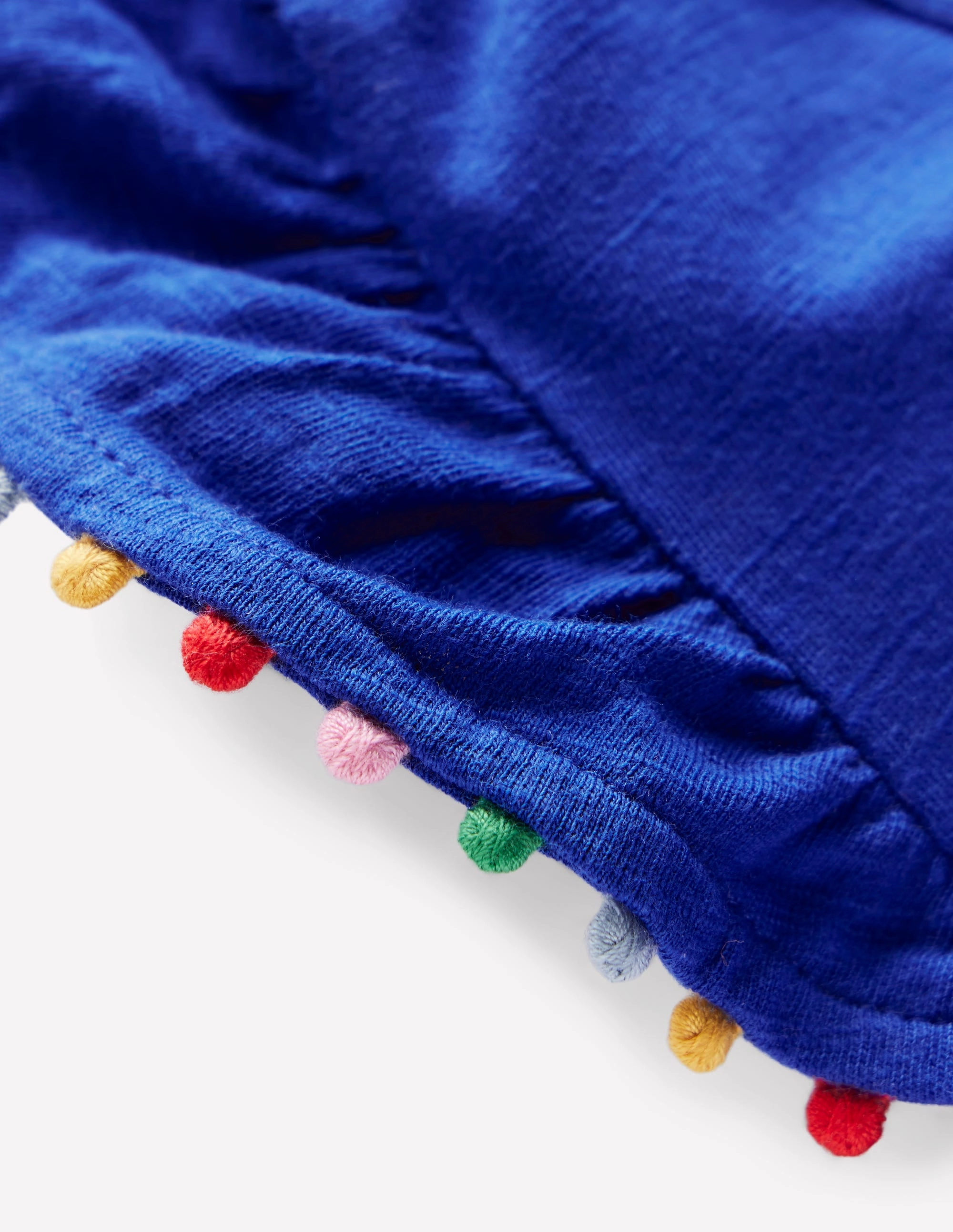 Frill Sleeve Pom Top-Bright Blue Active Trend Look Reinforced Hems