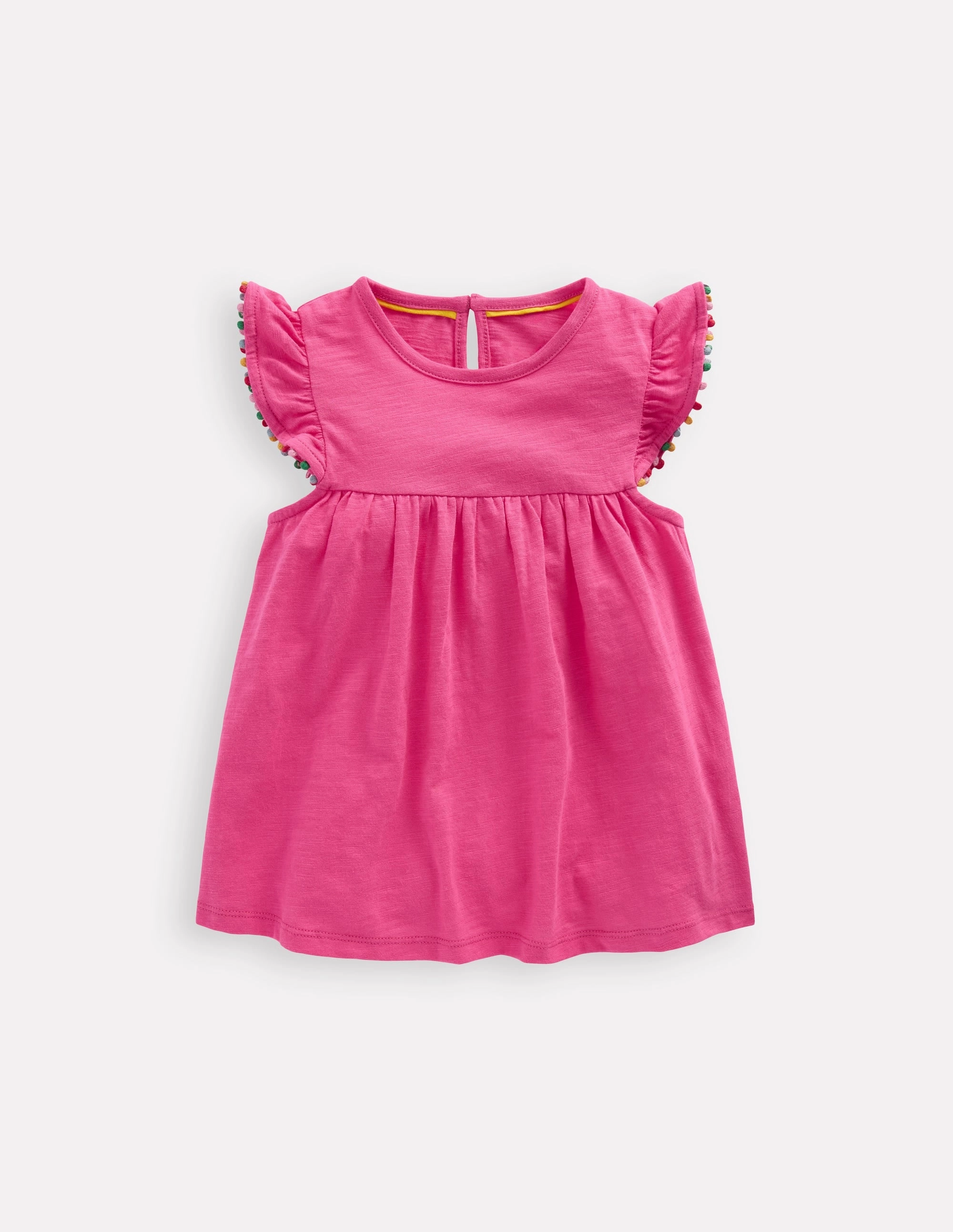 Frill Sleeve Pom Top-Flamingo Pink budget-friendly