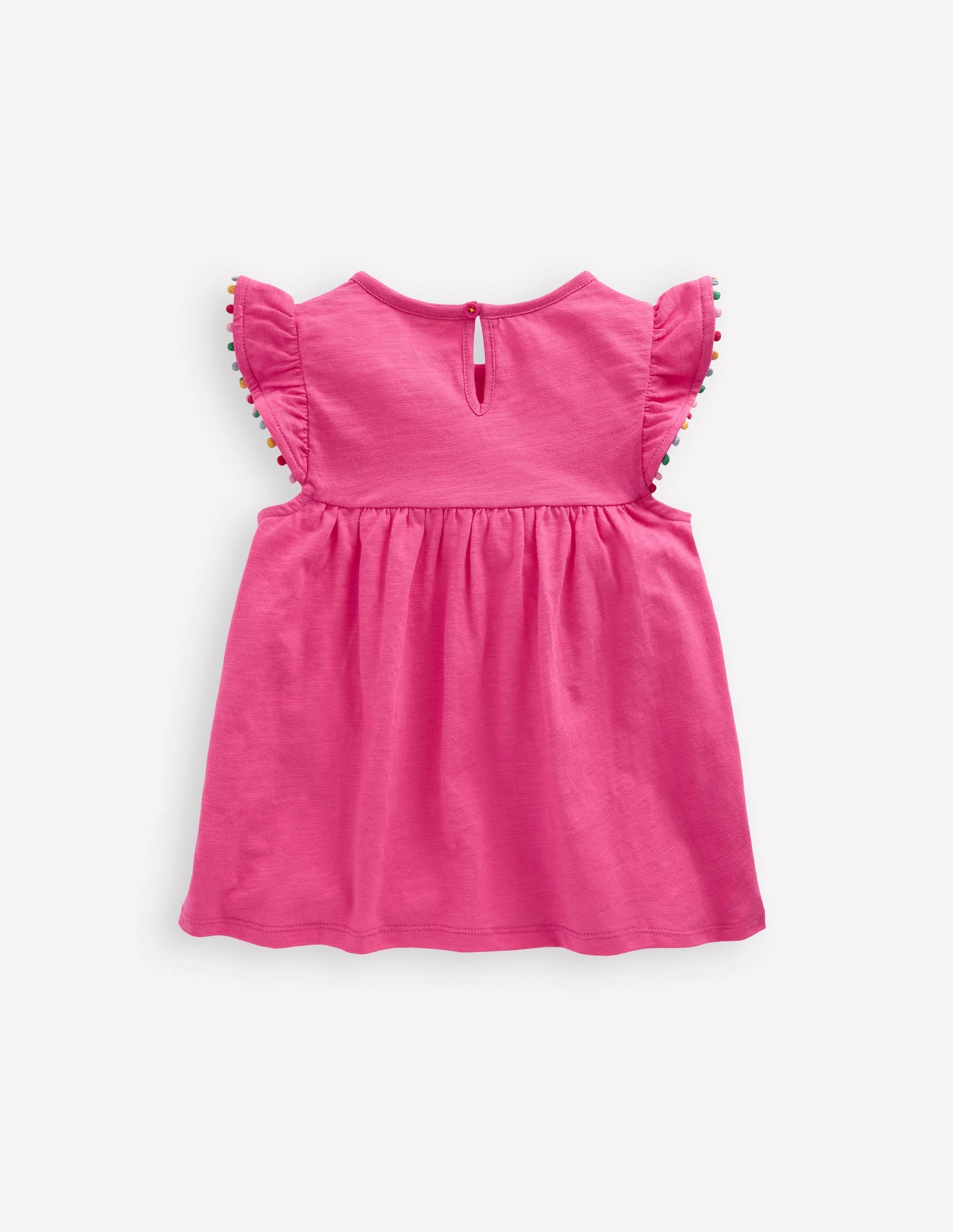 Frill Sleeve Pom Top-Flamingo Pink Tagless Comfort
