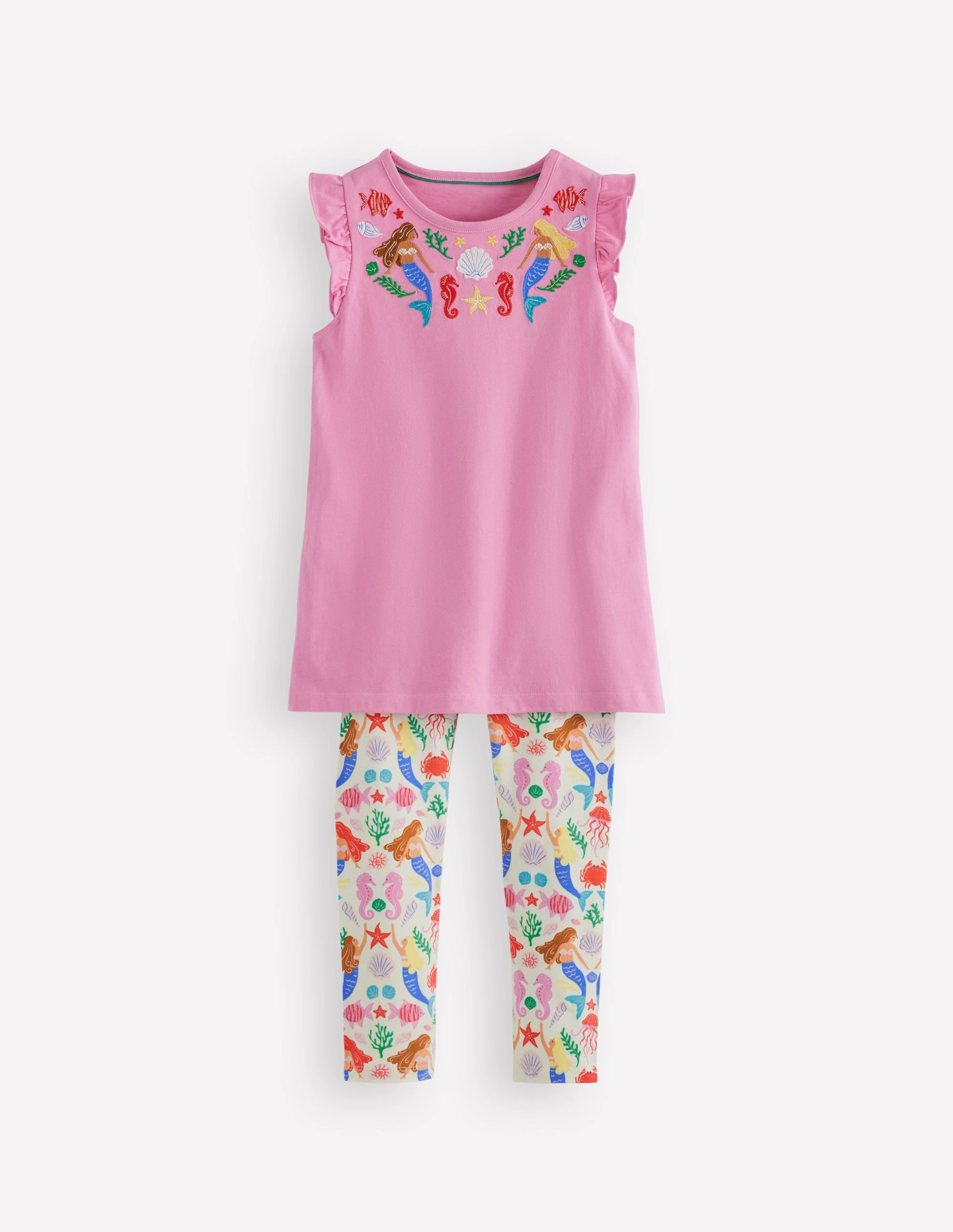 Frill Sleeve Tunic Set-Cosmos Pink Mermaids Trendy Comfort