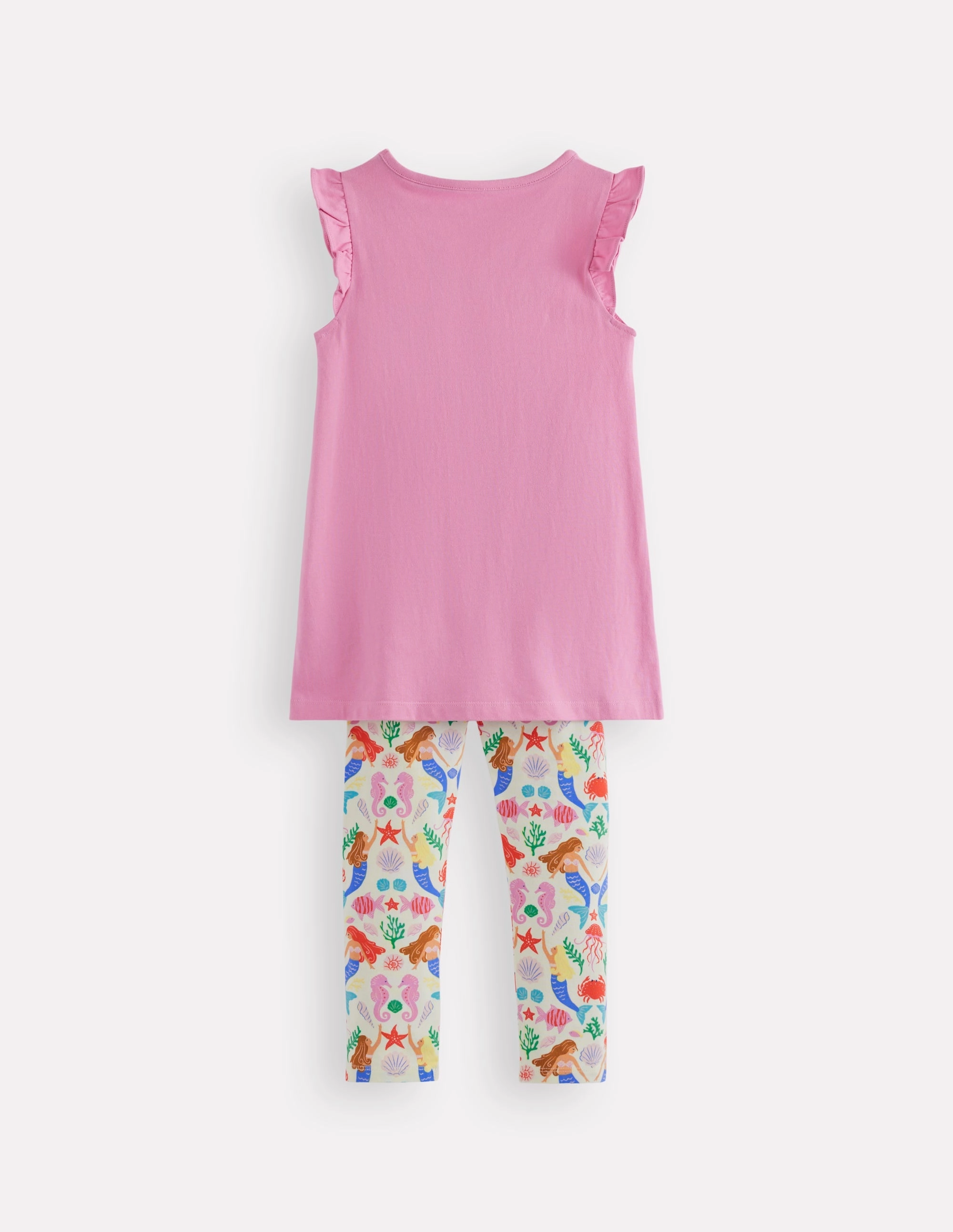 Frill Sleeve Tunic Set-Cosmos Pink Mermaids Subtle Embroidery