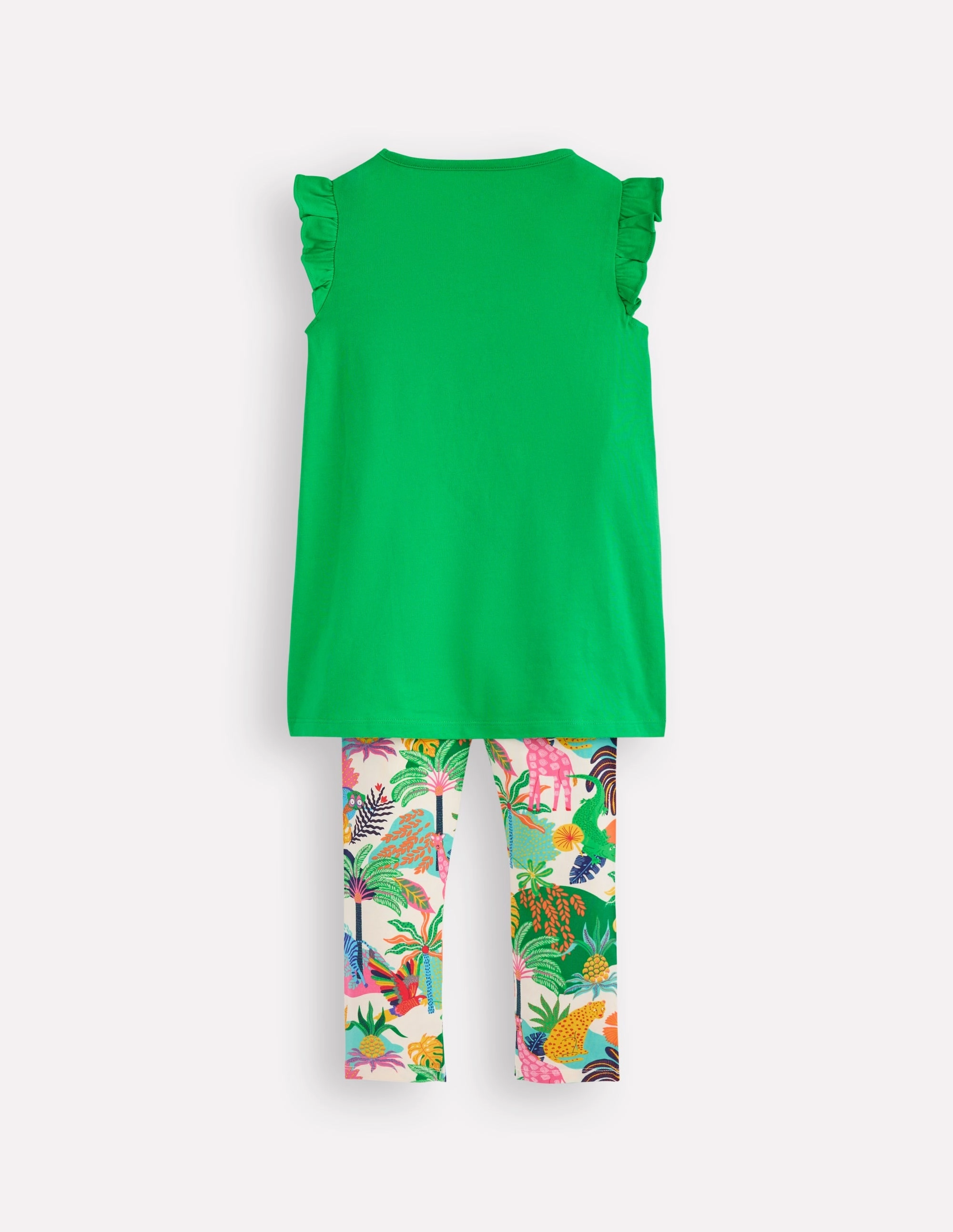 Sleek And Stylish Frill Sleeve Tunic Set-Sapling Green Embroidery