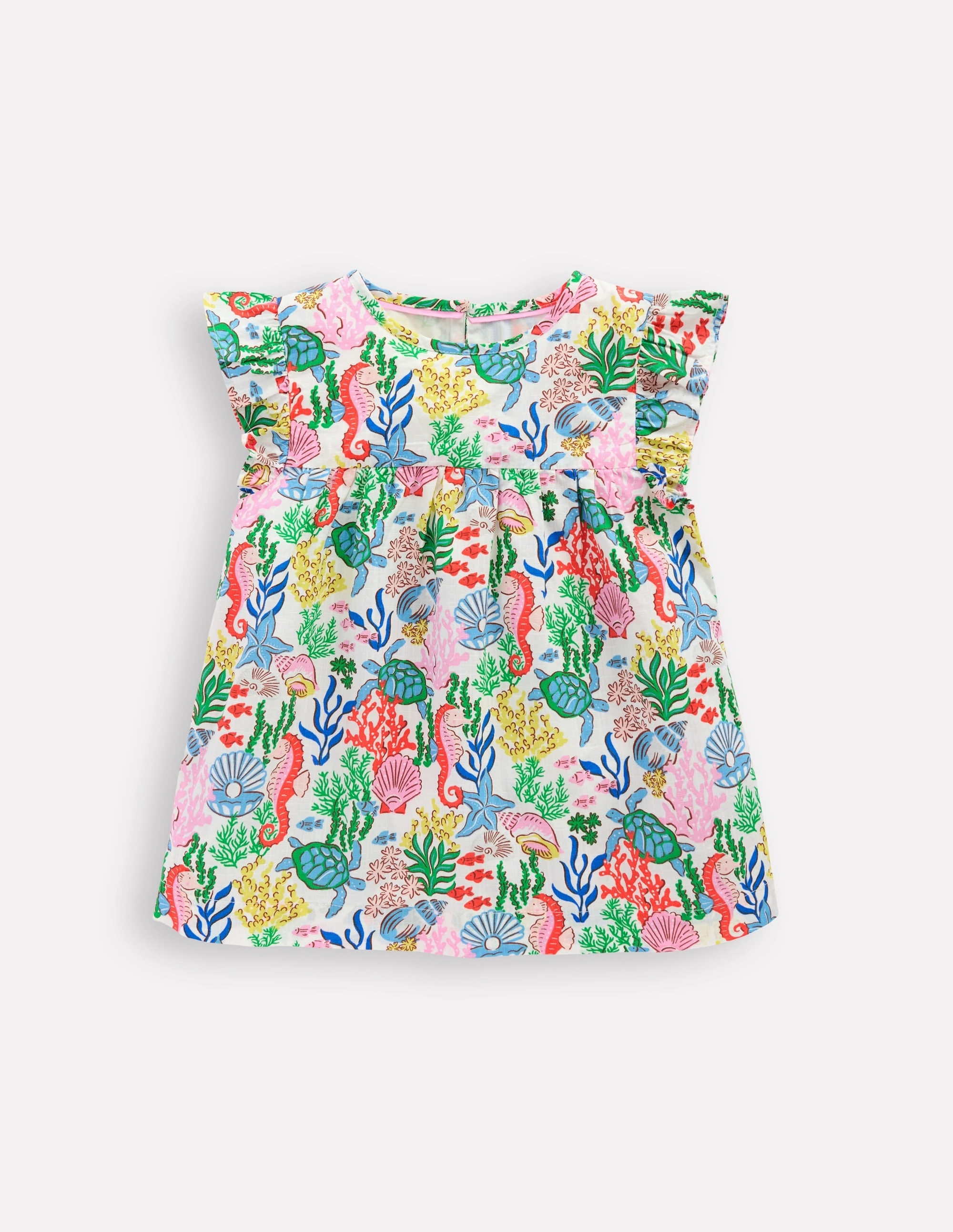 Relaxed Torso Fit Frill Sleeve Woven Top-Multi Coral Cove