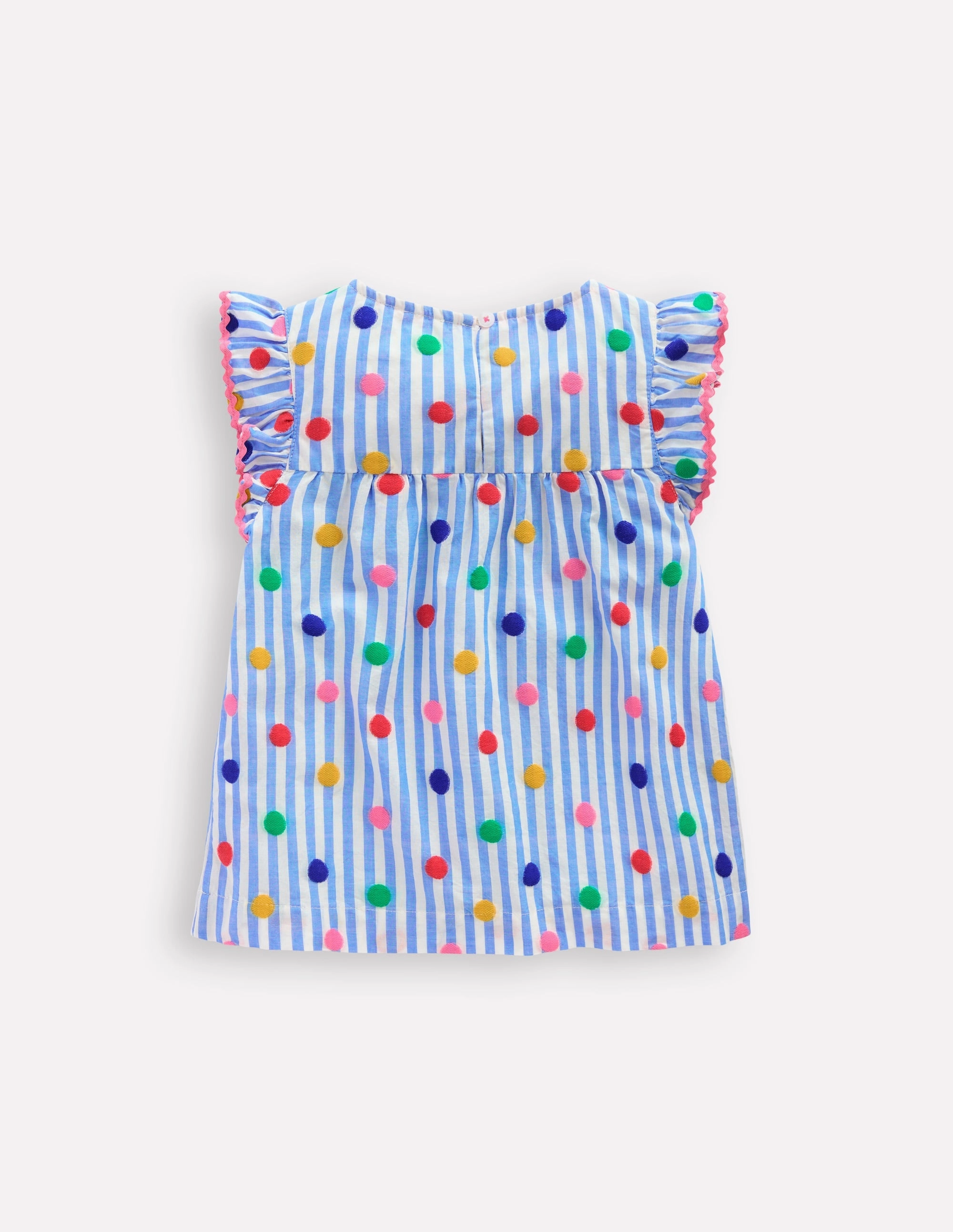 Versatile Outfit Frill Sleeve Woven Top-Peacock Plume Blue Spot