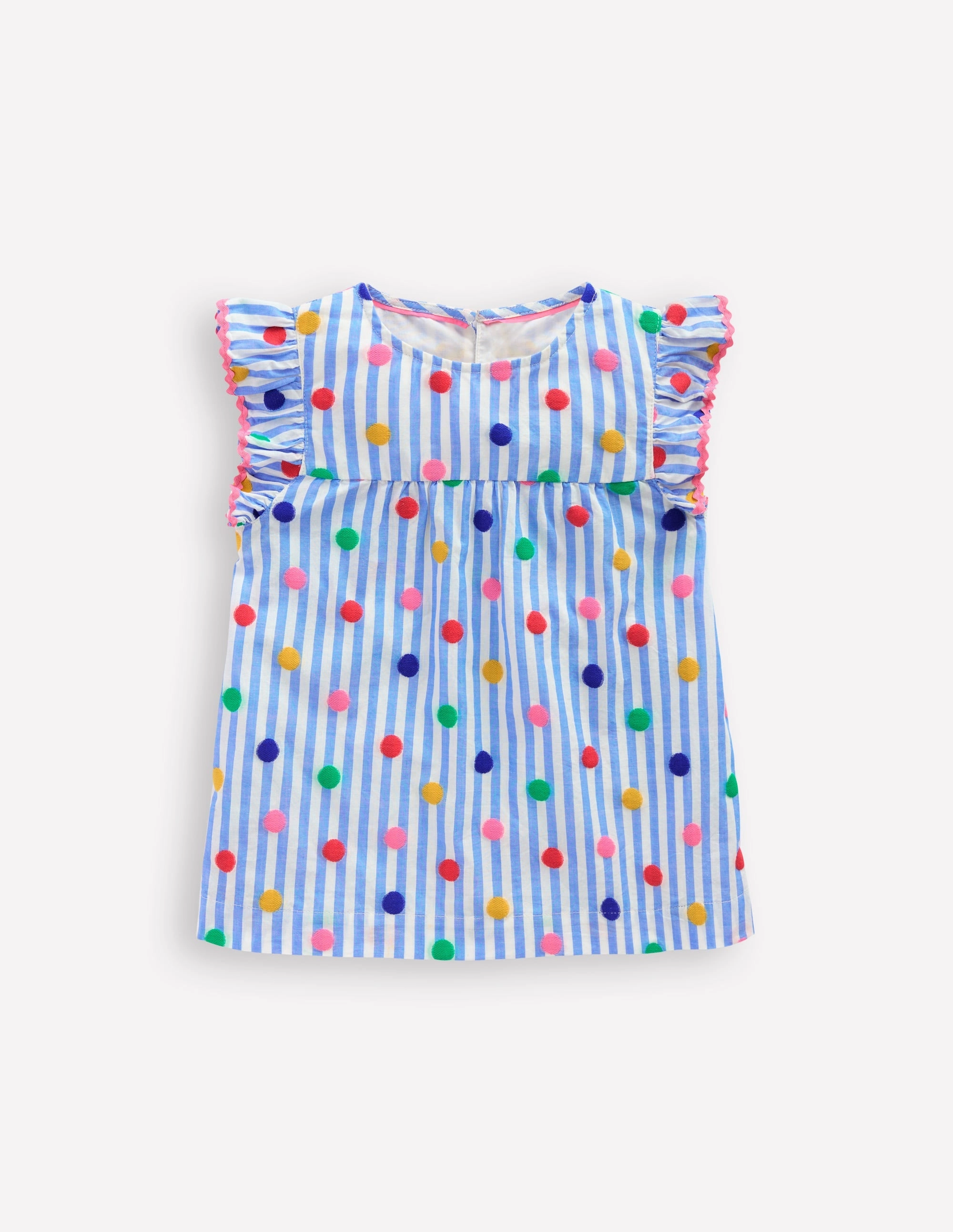 Frill Sleeve Woven Top-Peacock Plume Blue Spot Elegant