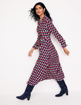 Flattering Shape Design Kate Midi Shirt Dress-Red, Polka Wave