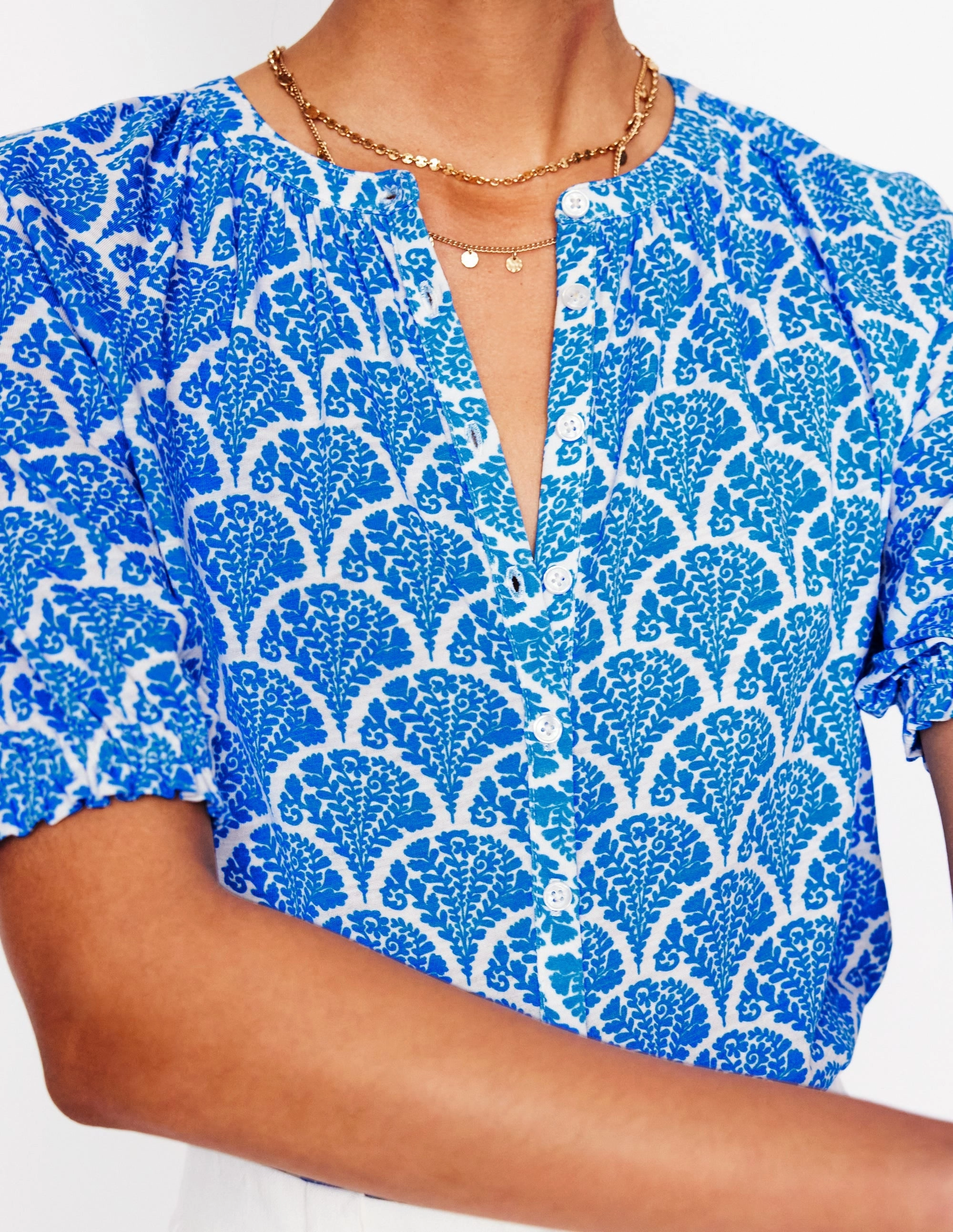 Isla Jersey Shirt-Cerulean Blue, Blossomy Heavyweight Weave