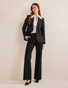 Bi-Stretch Tapered Trousers-Black DoubleLayeredFabric Commuter Fit