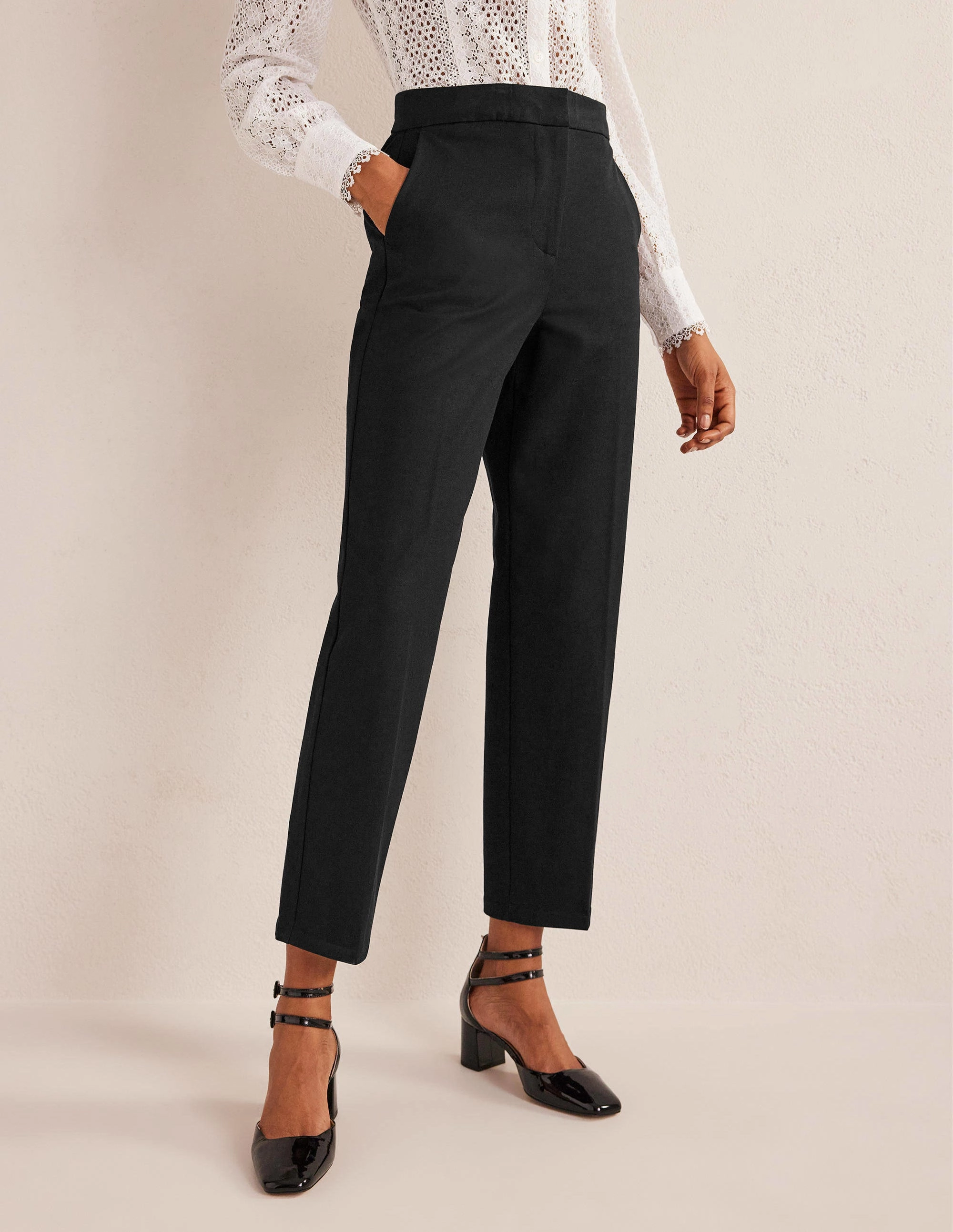 Bi-Stretch Tapered Trousers-Black Elastic Free Cuffs