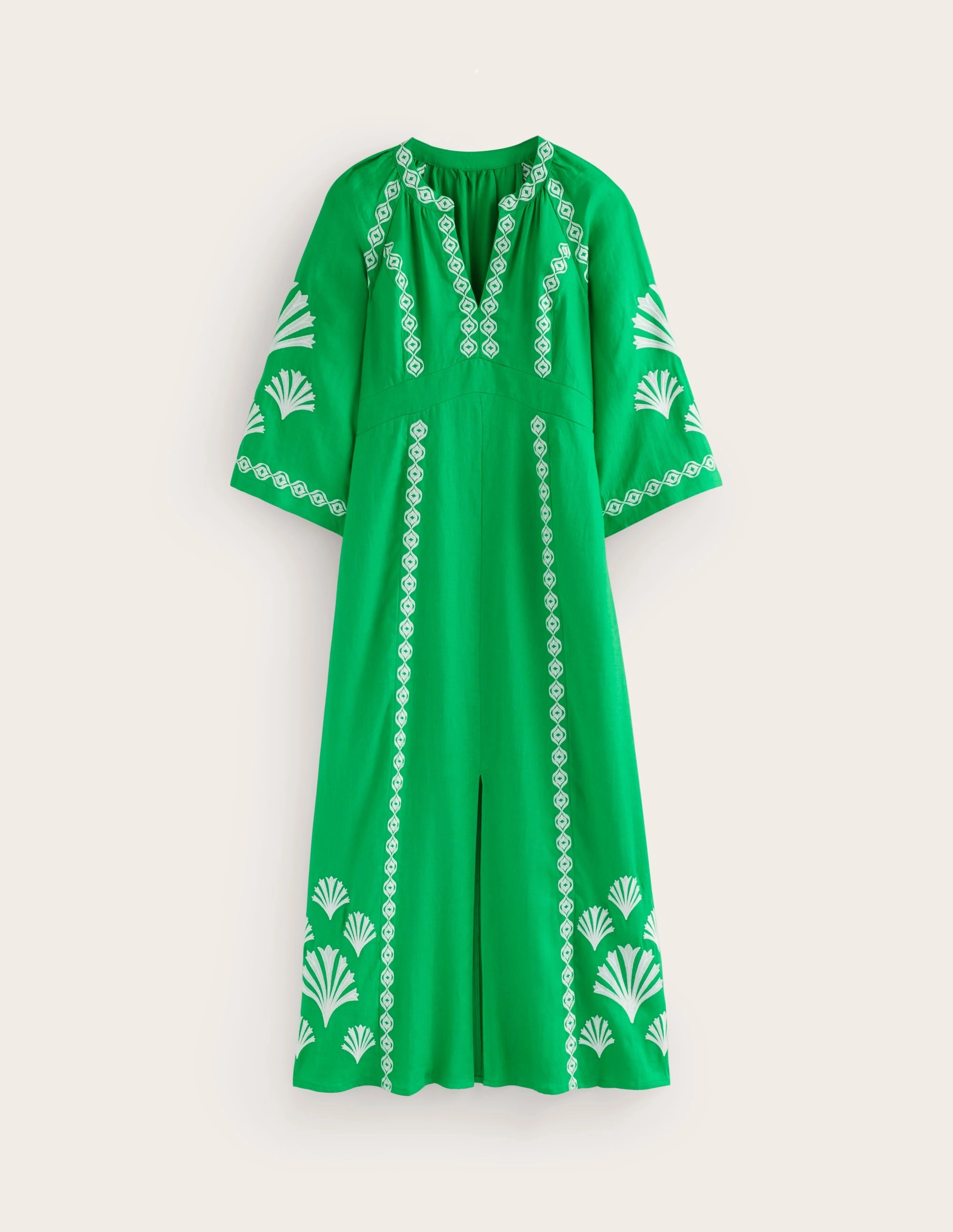 Una Linen Embroidered Dress-Bright Green All Moments Comfortable Design Wear