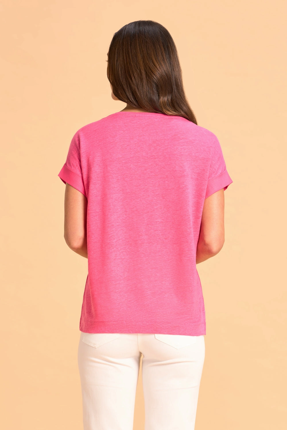 RibbedTexture Linen Mix Top - Bright Pink