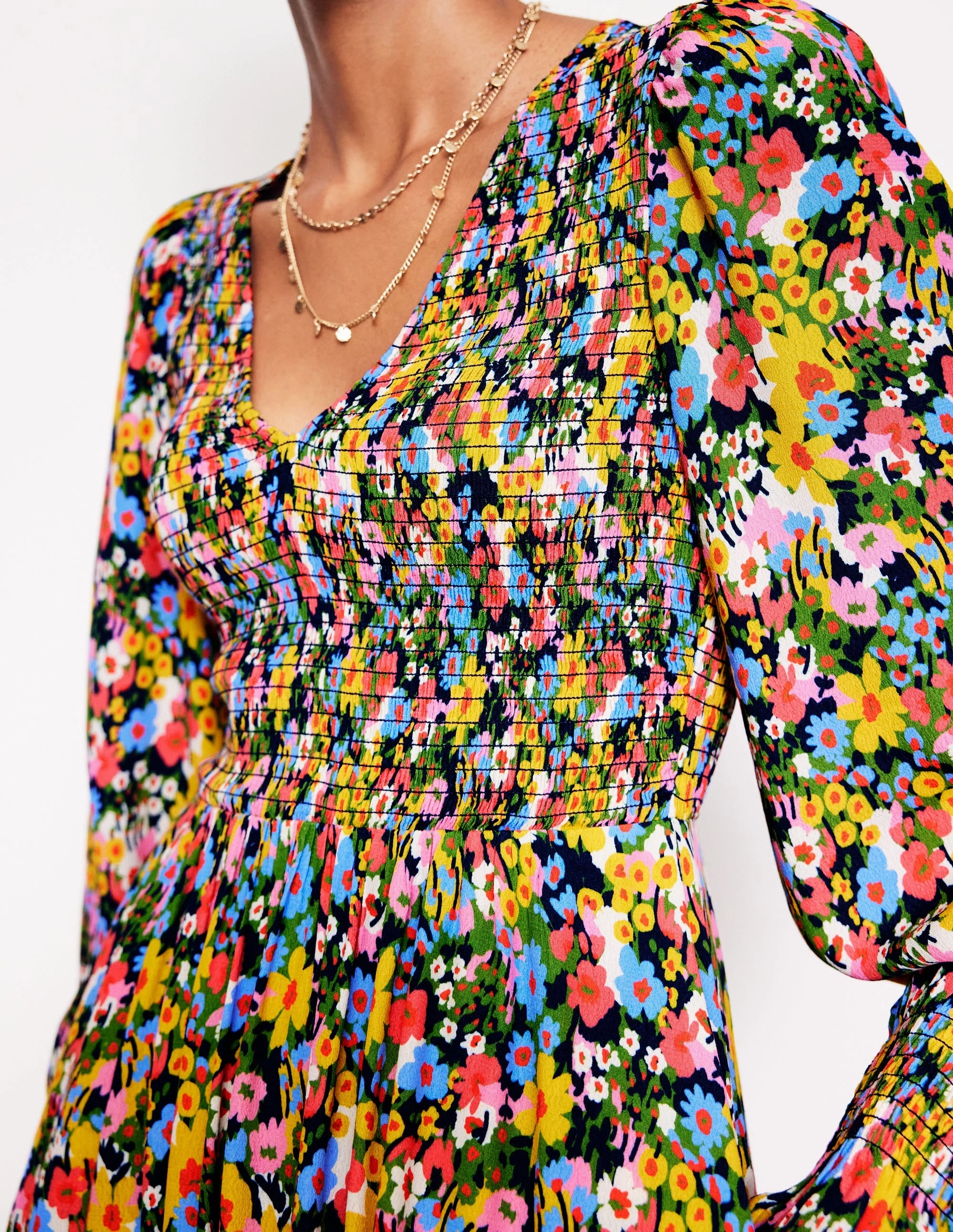 Casual Edge Softly Structured Gemma Smocked Midi Dress-Kale, Meadow Pop