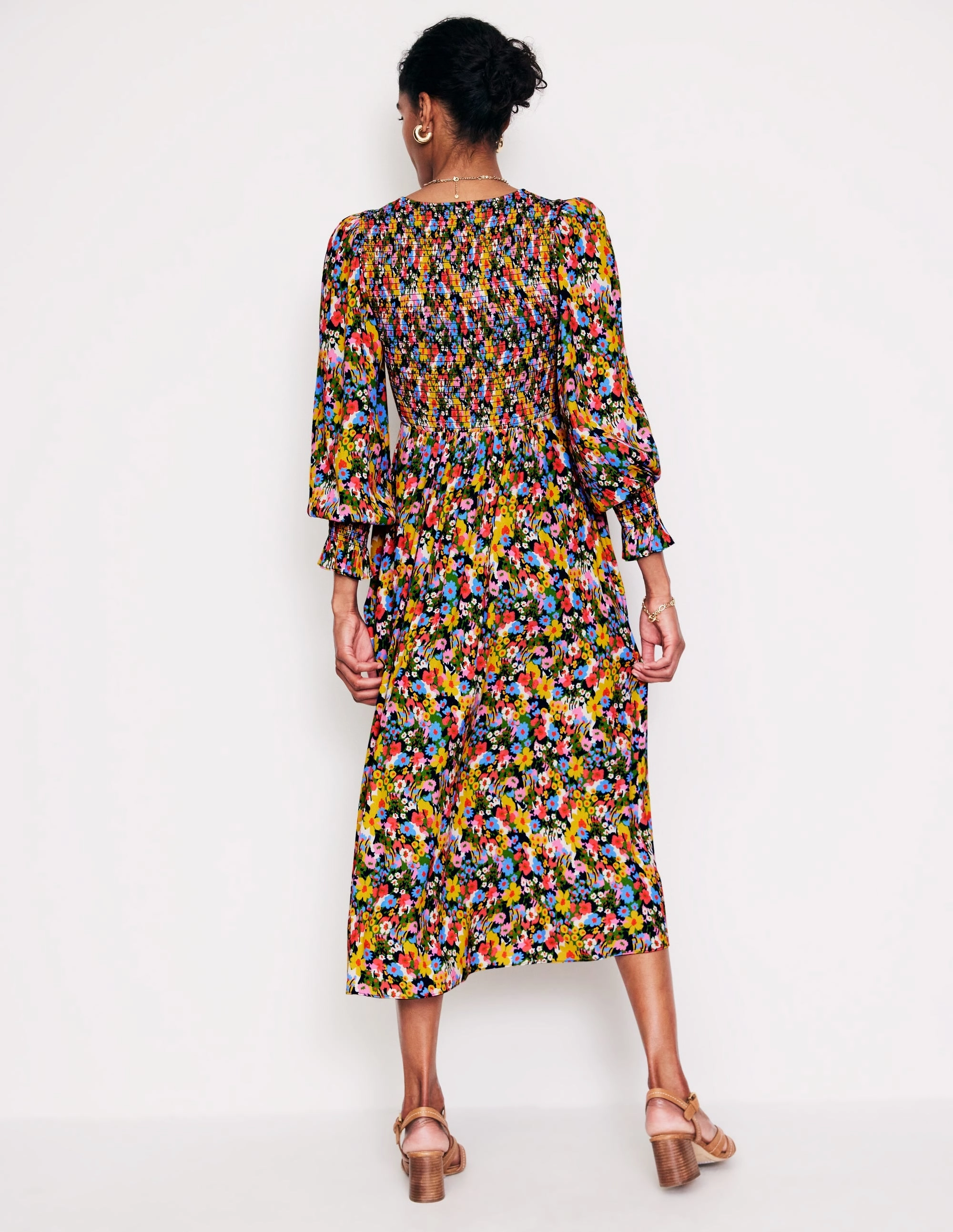 Gemma Smocked Midi Dress-Kale, Meadow Pop London Edge Smooth Tone