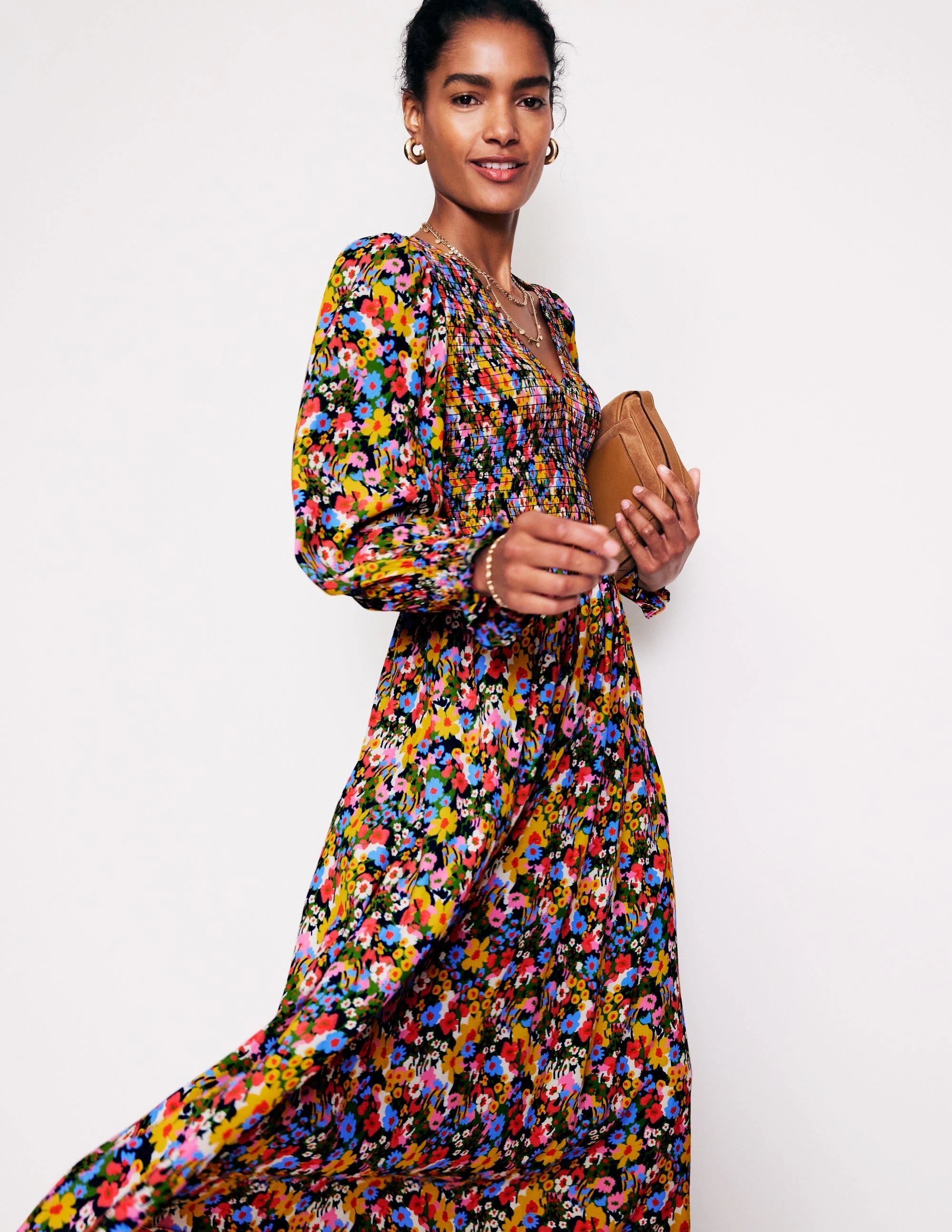 Gemma Smocked Midi Dress-Kale, Meadow Pop Daily Style Cool Structure