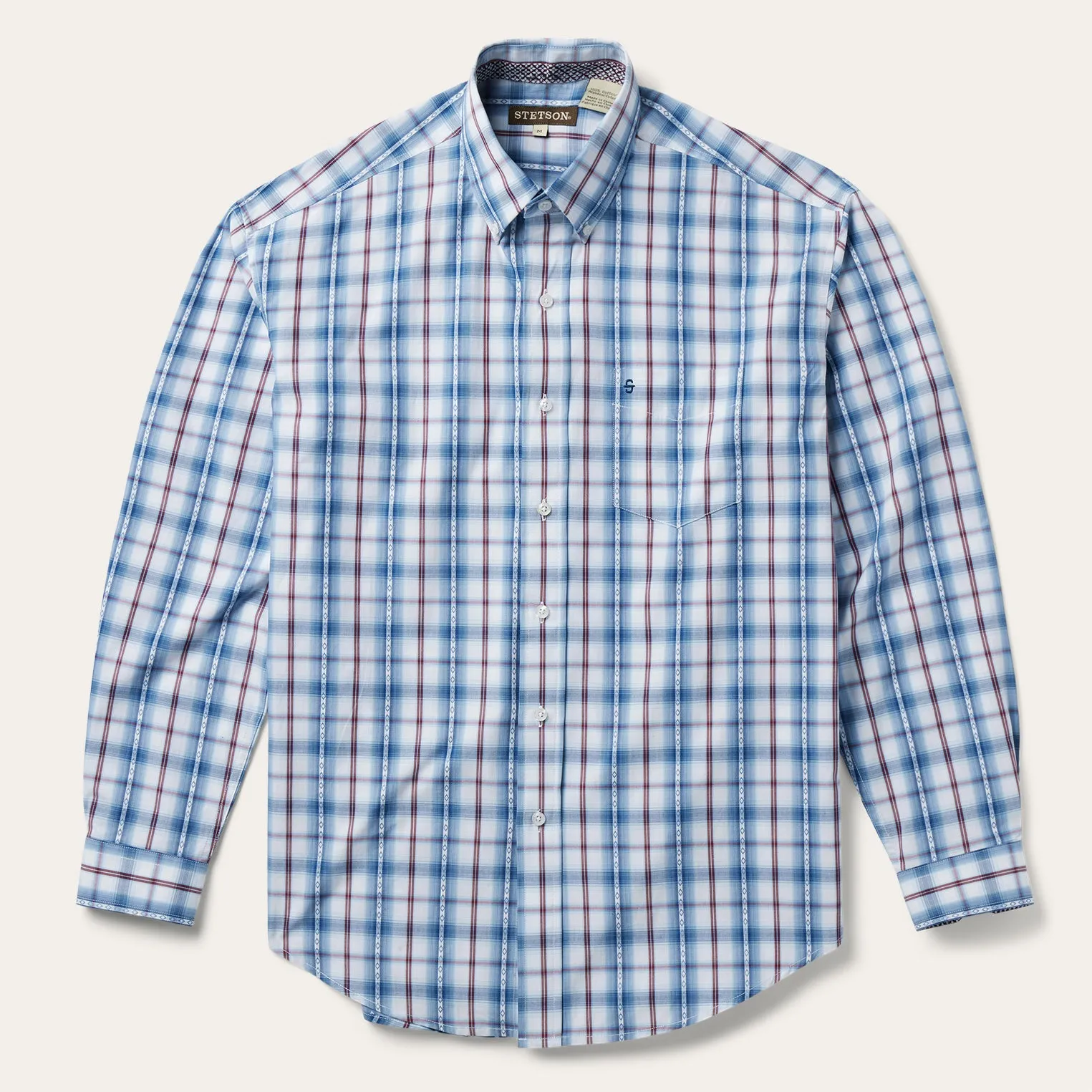 Fashionable Comfort Blue Diamond Dobby Plaid Shirt