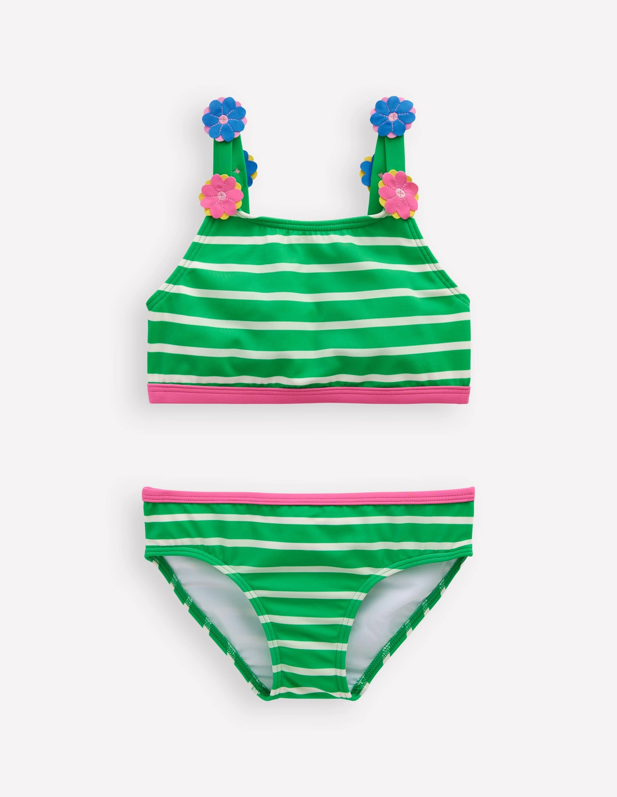 Beach Retreat Applique Strap Bikini-Sapling Green Stripe Hearts