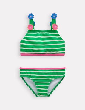 Beach Retreat Applique Strap Bikini-Sapling Green Stripe Hearts