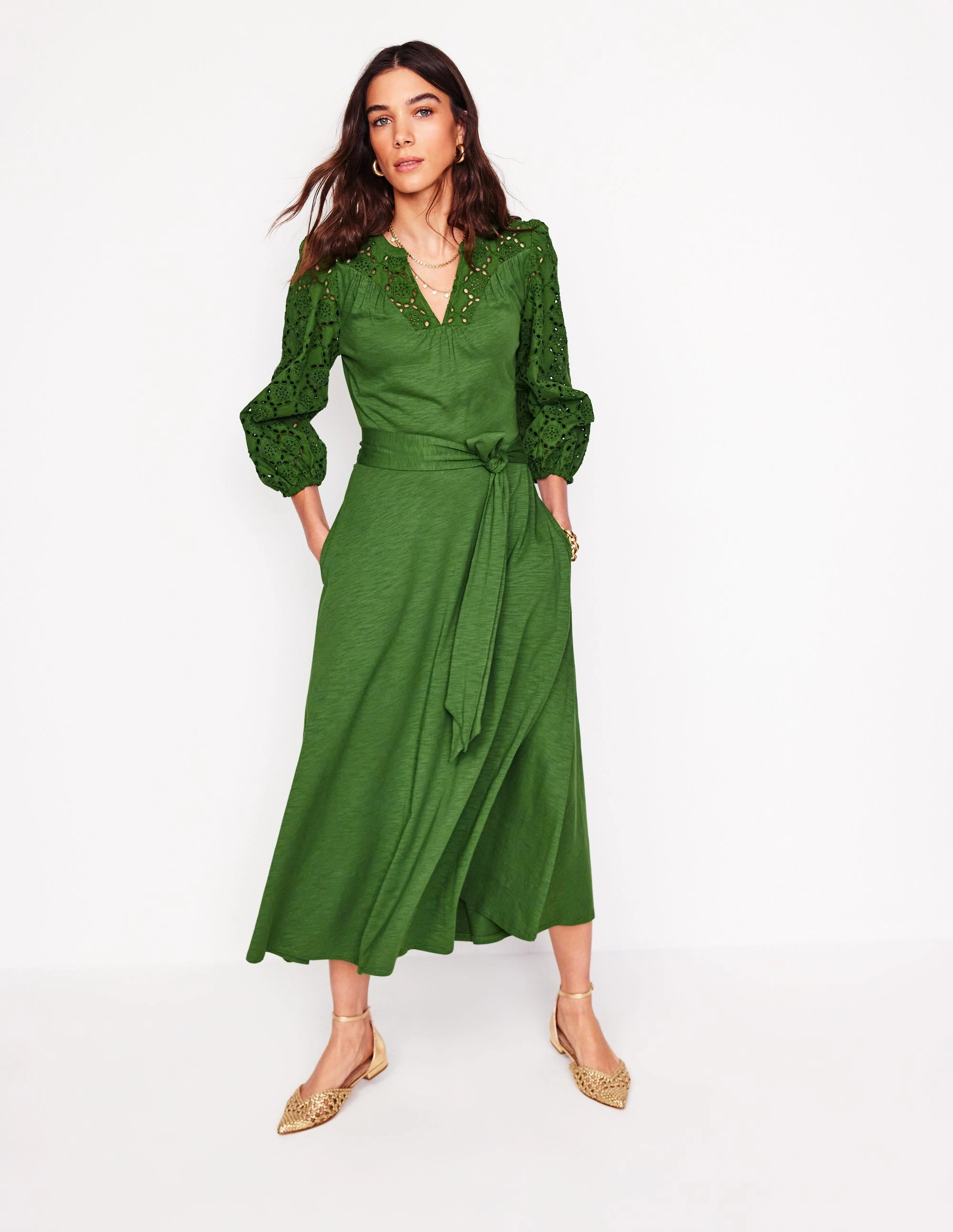 Eden Broderie Jersey Dress-Promenade Green Pure Fabric
