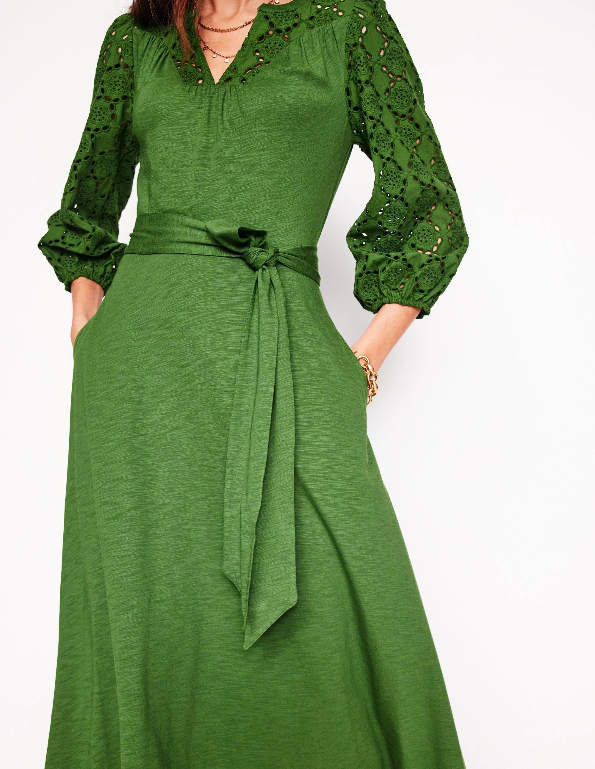 Gentle Stitch Eden Broderie Jersey Dress-Promenade Green