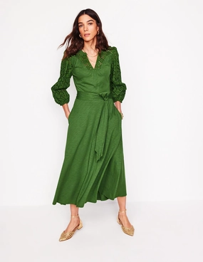 Eden Broderie Jersey Dress-Promenade Green Pure Fabric