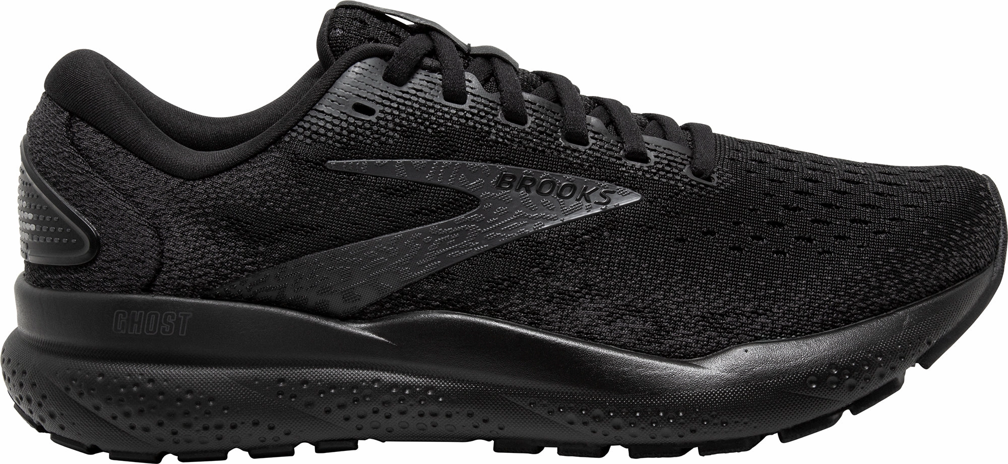 Brooks Ghost 16 WIDE FIT (2E) Mens Running Shoes - Black Pressure Relief Grooves Comfortable lining
