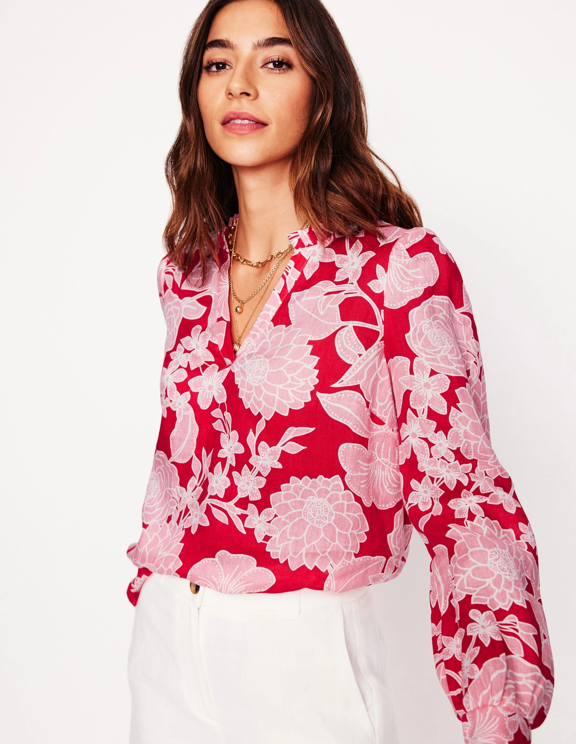 Grace Linen Top-Poppy Red, Blossom Cascade Daily Trend