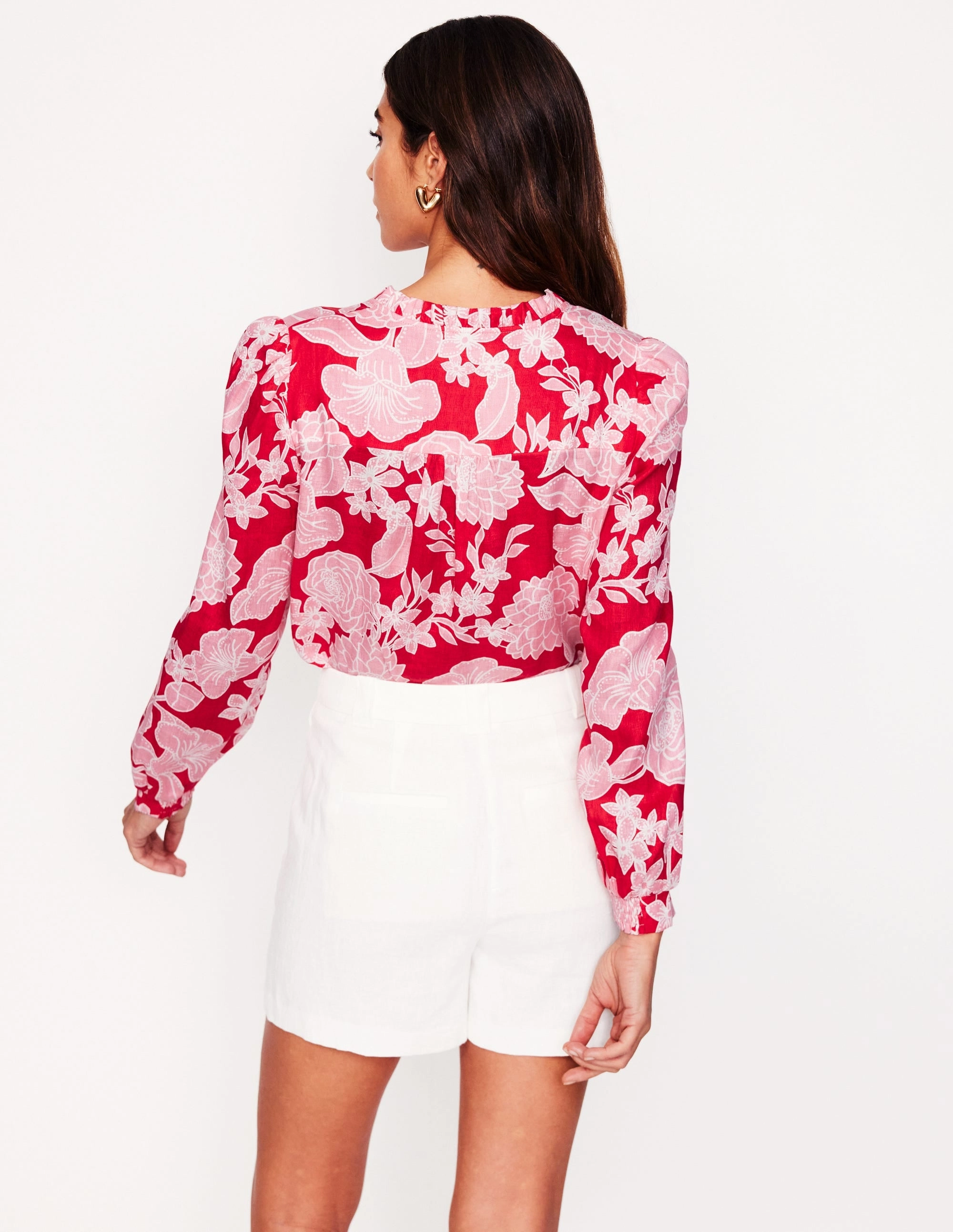 AntiStaticLining Non-toxic Grace Linen Top-Poppy Red, Blossom Cascade