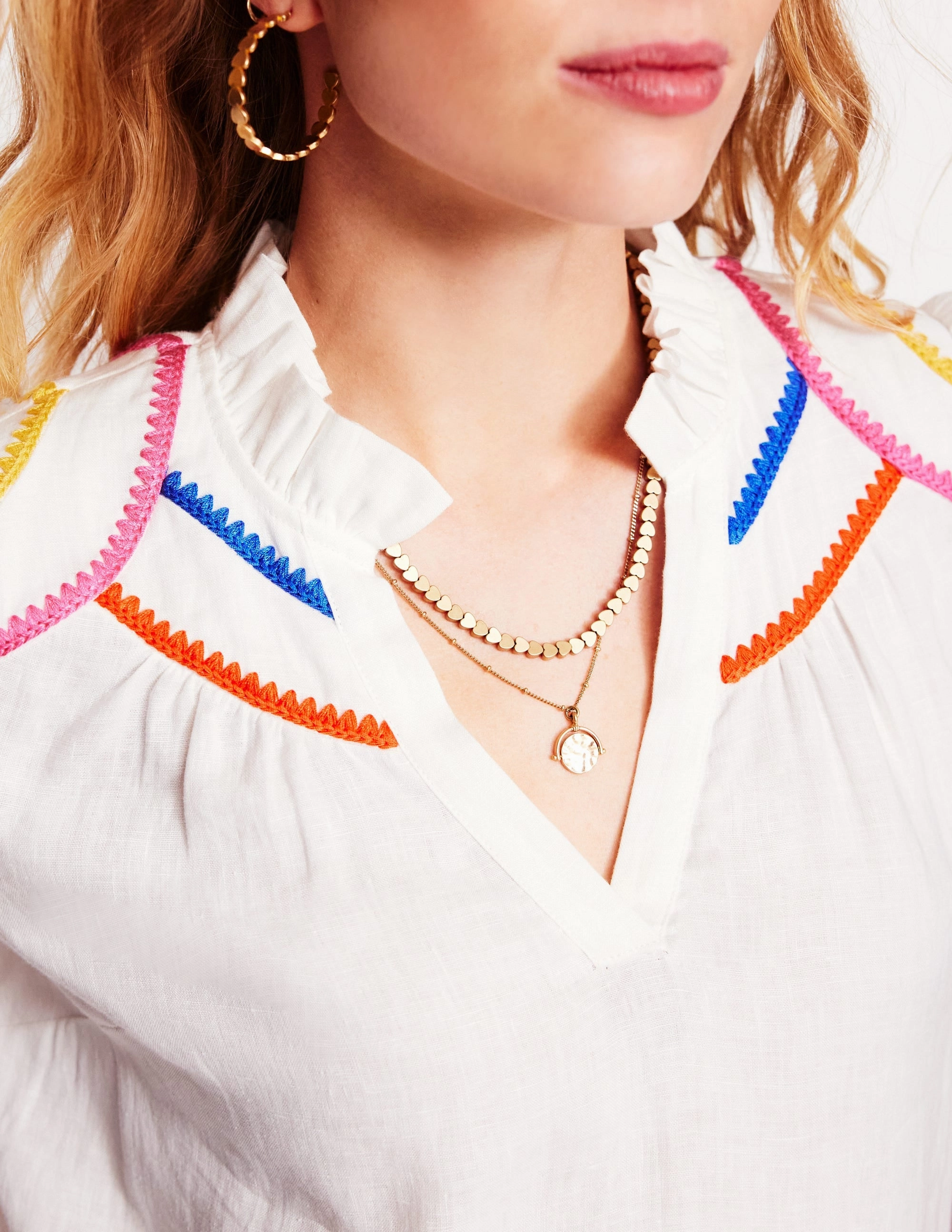 Grace Linen Top-White, Multi Stitch Flattering Cut