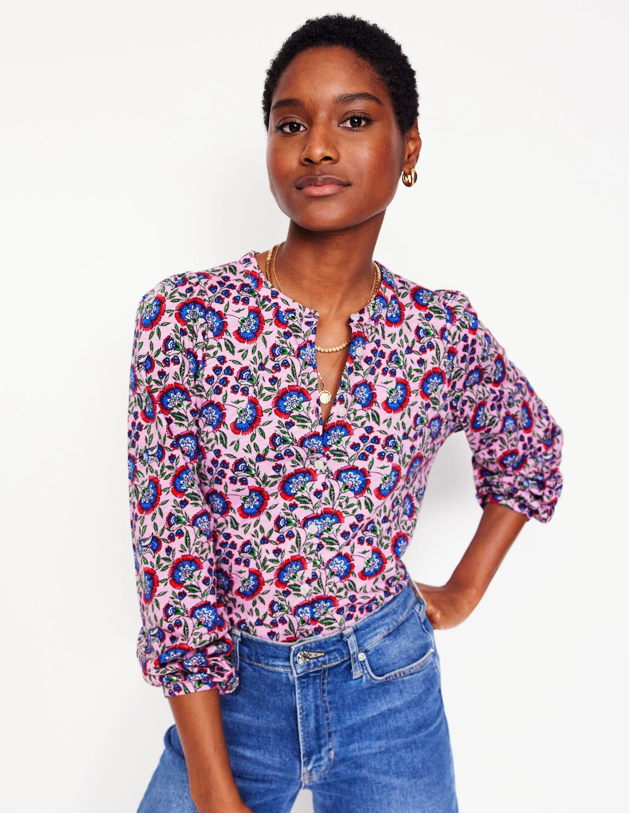 Marina Jersey Shirt-Soft Lavender, Decorative Vine Seam Free Edging Timeless Must-Have