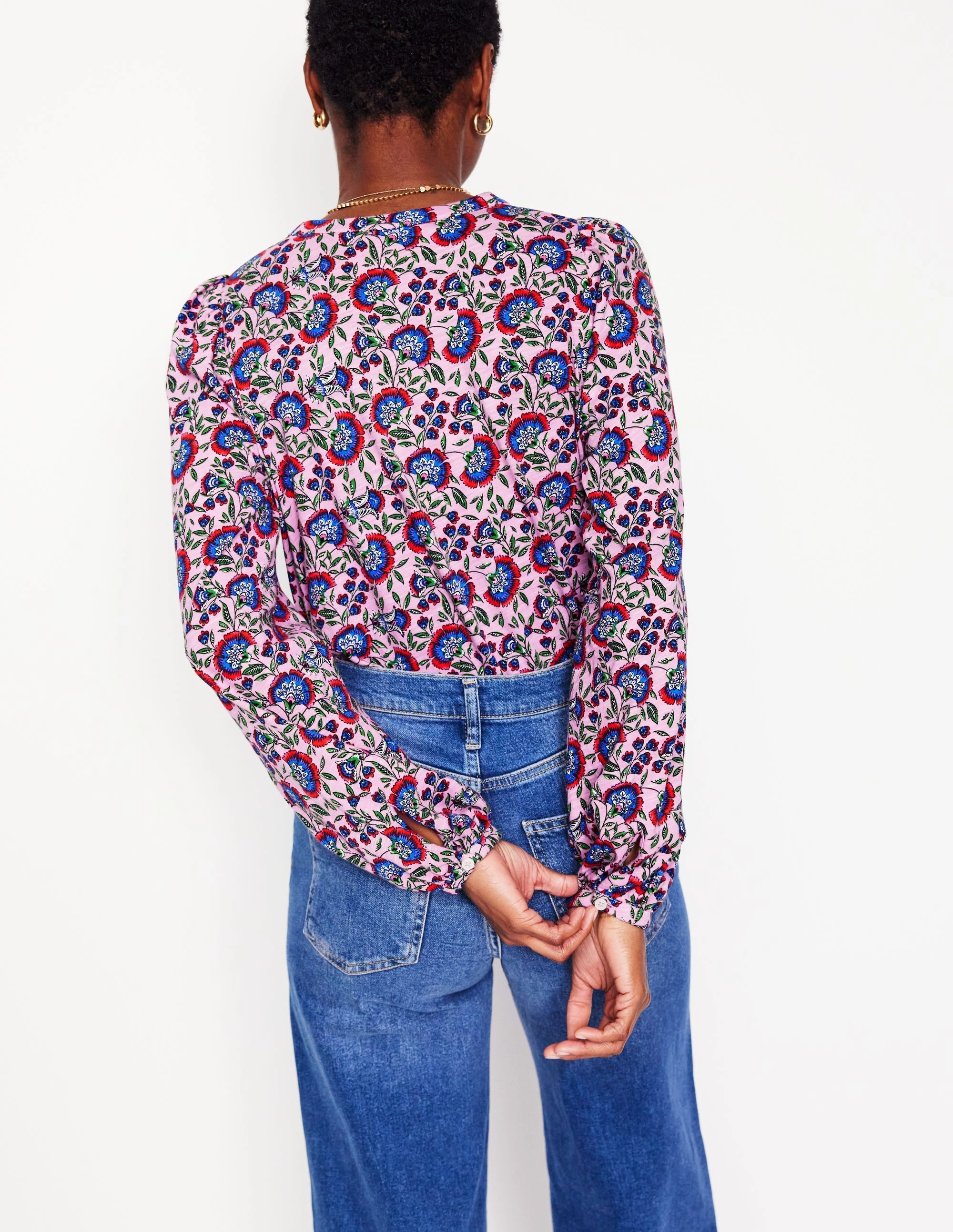 Reinforced Shoulder Stitching Active Layers Marina Jersey Shirt-Soft Lavender, Decorative Vine