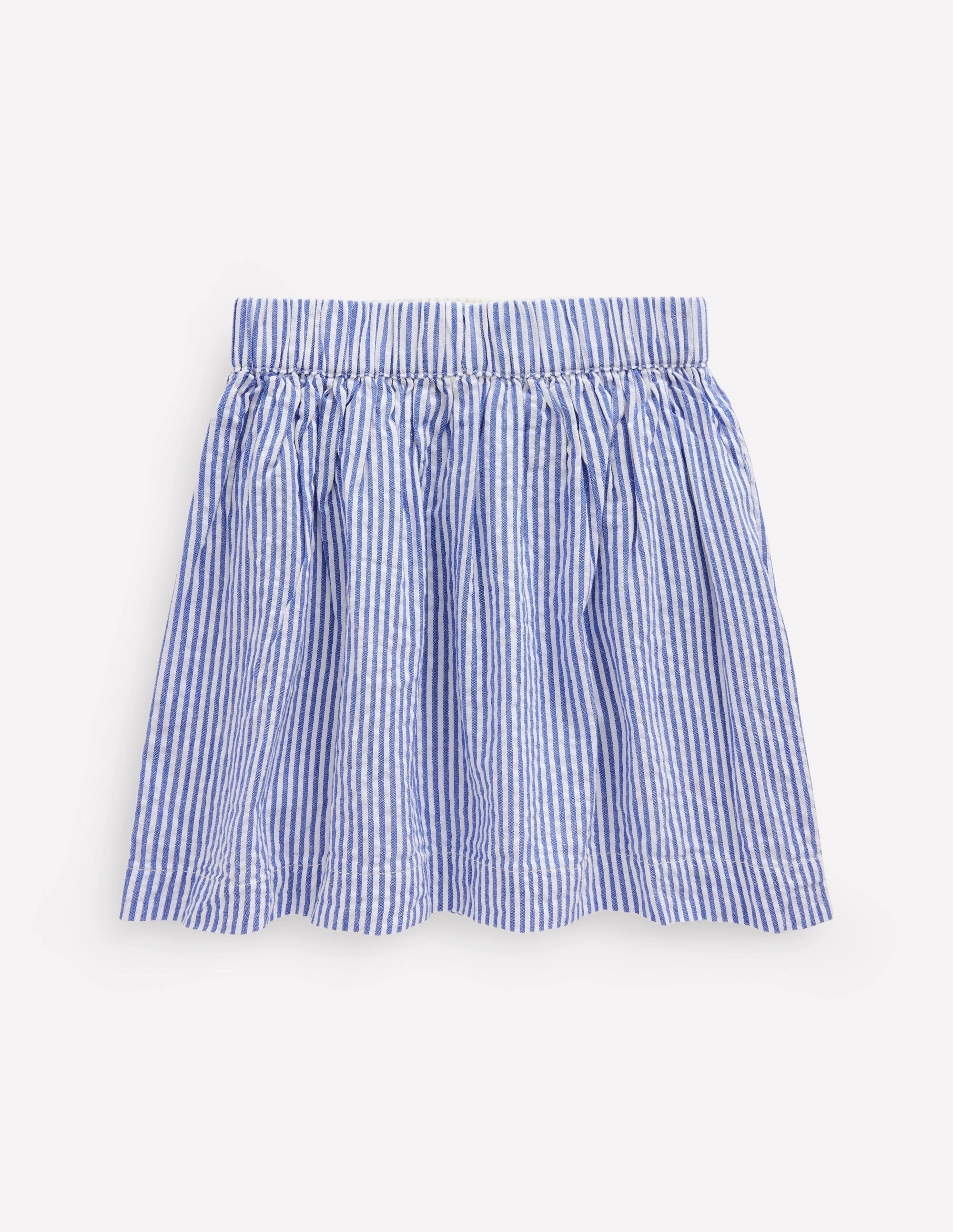 Laser cut Embossed Detail Applique Pocket Skirt-Blue Ticking Floral Stripe