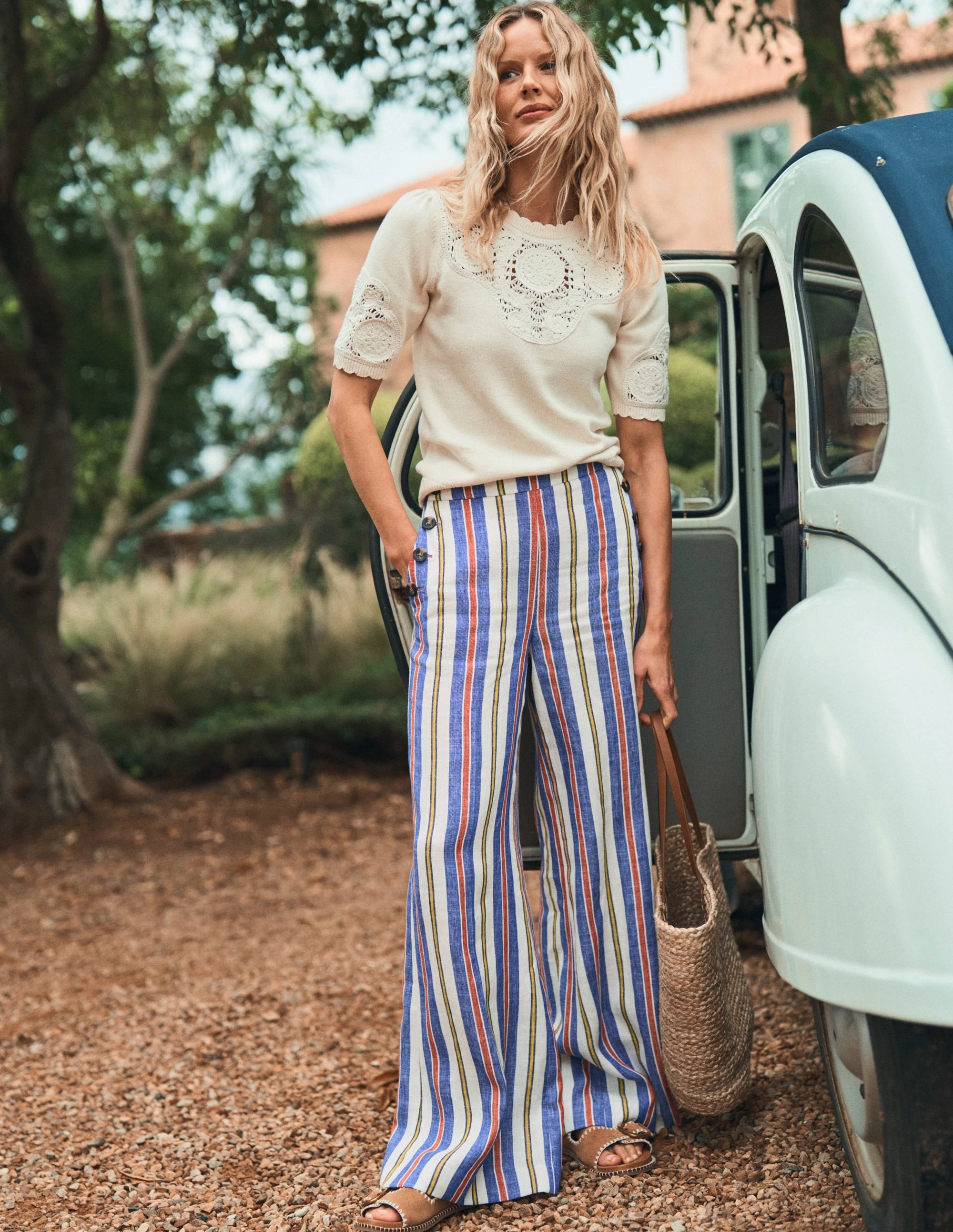 Flowy legs Greenwich Sailor Trousers-Bright Blue and Brown Stripe
