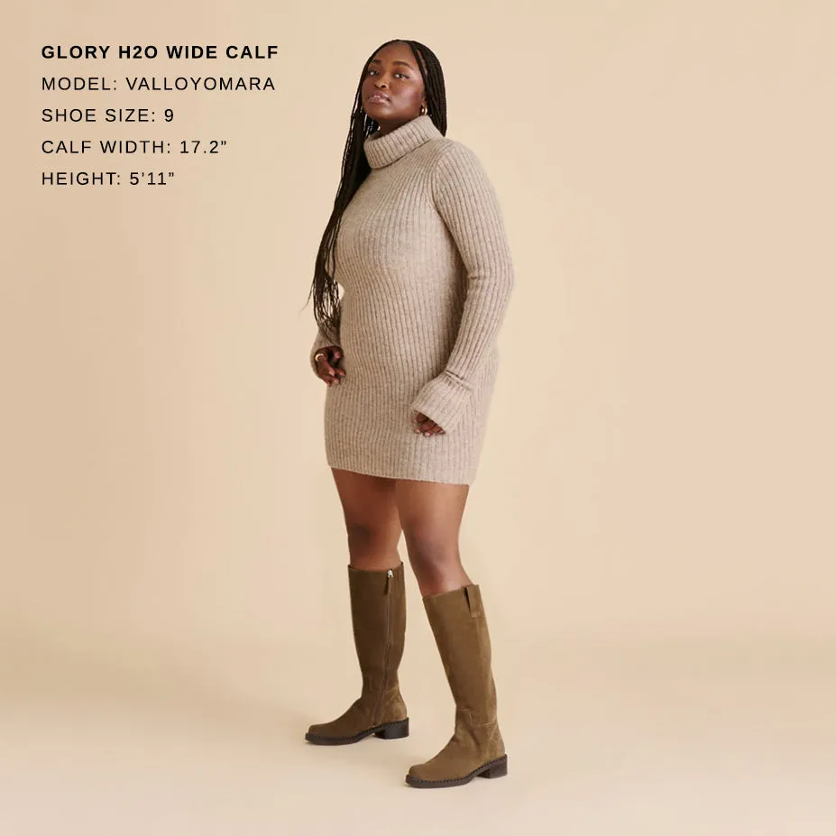 Lace Up Design GLORY H2O WIDE CALF BOOTS OLIVE SUEDE