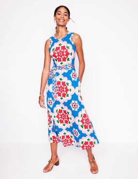 Feminine full-length gown Grown On Tie Trapeze Dress-Cerulean Blue, Bloom Geo