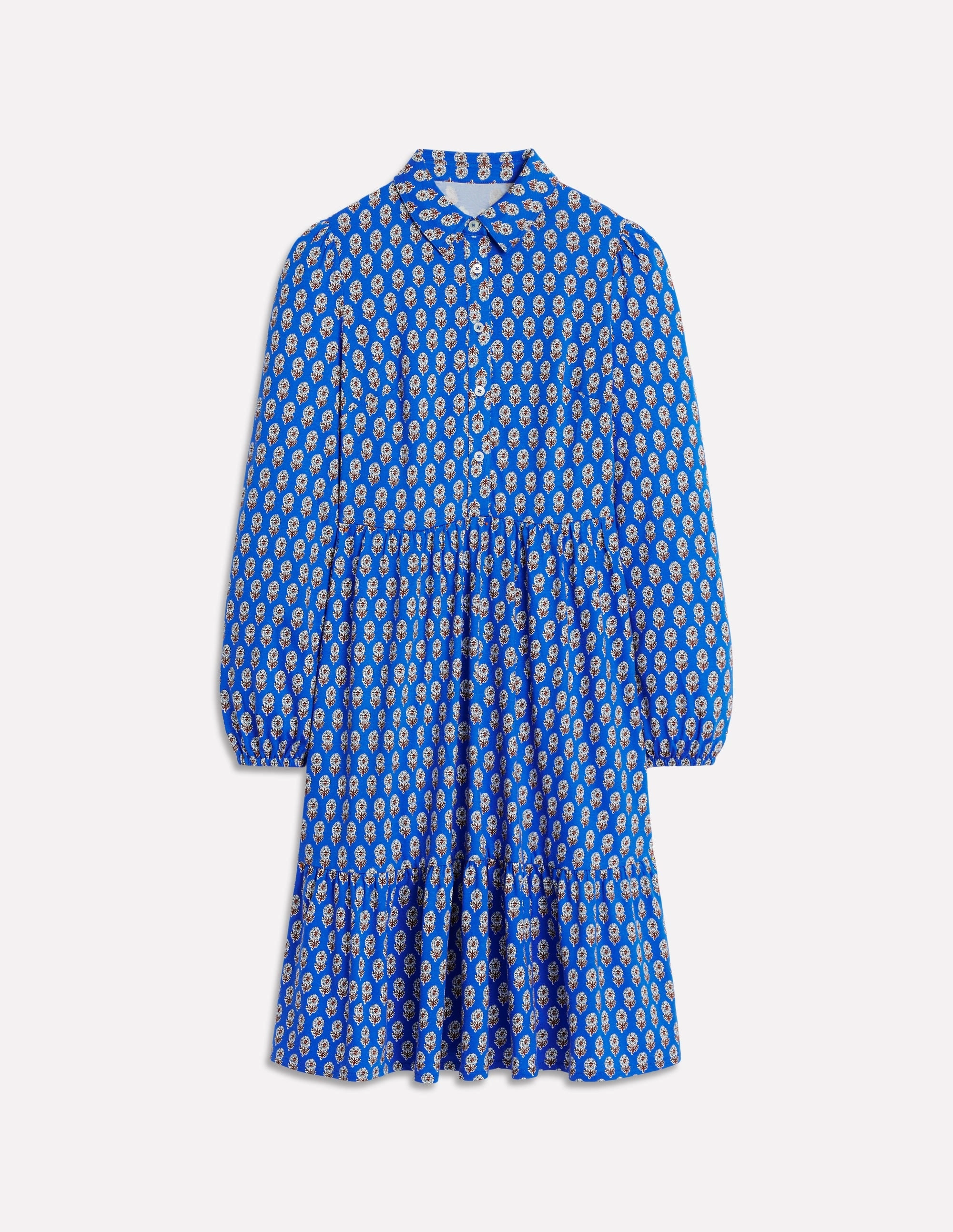 Vacation Vibes Jemima Tiered Jersey Dress-Gallery Blue, Camellia Stamp