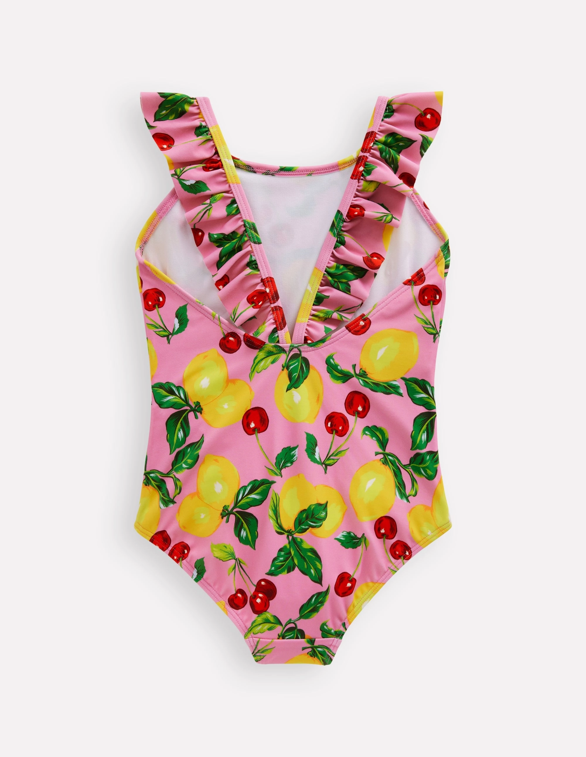 Jet Set Ready tropical style Hallie Frill Strap Swimsuit-Cosmos Pink Lemons & Cherries