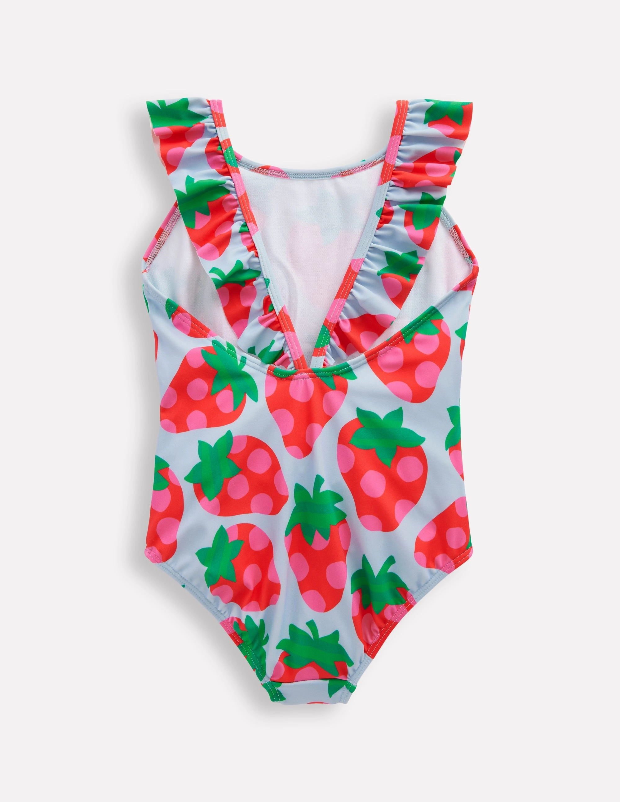 Breathable-material Hallie Frill Strap Swimsuit-Misty Blue Strawberry