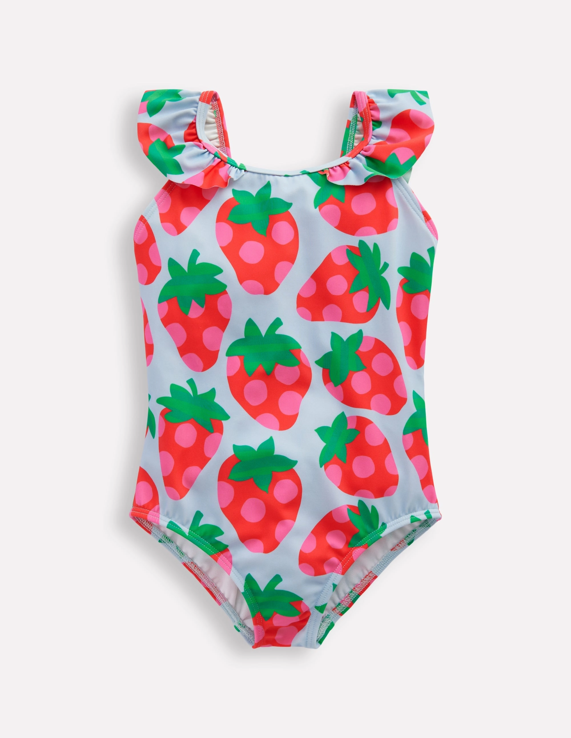 Resort Lifestyle Hallie Frill Strap Swimsuit-Misty Blue Strawberry