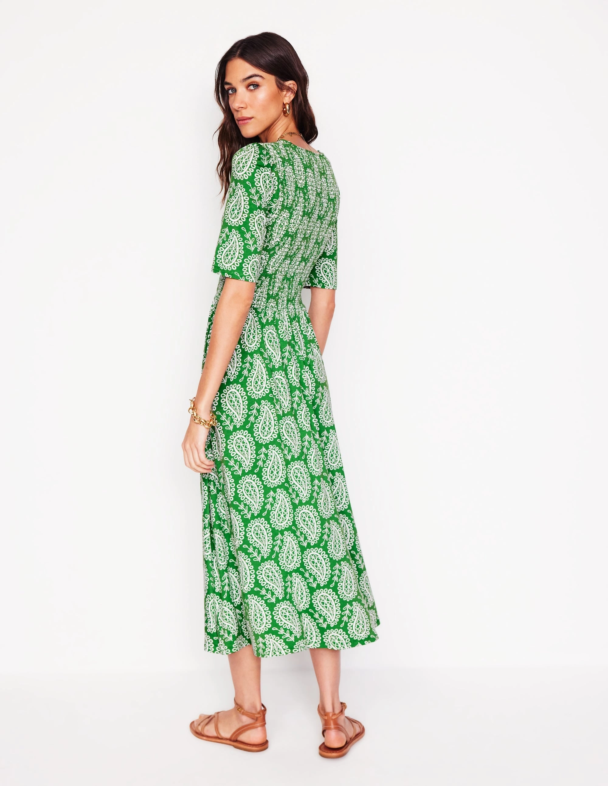 Bethany Smocked Jersey Dress-Paradise Green, Paisley Heart Chill Vibes