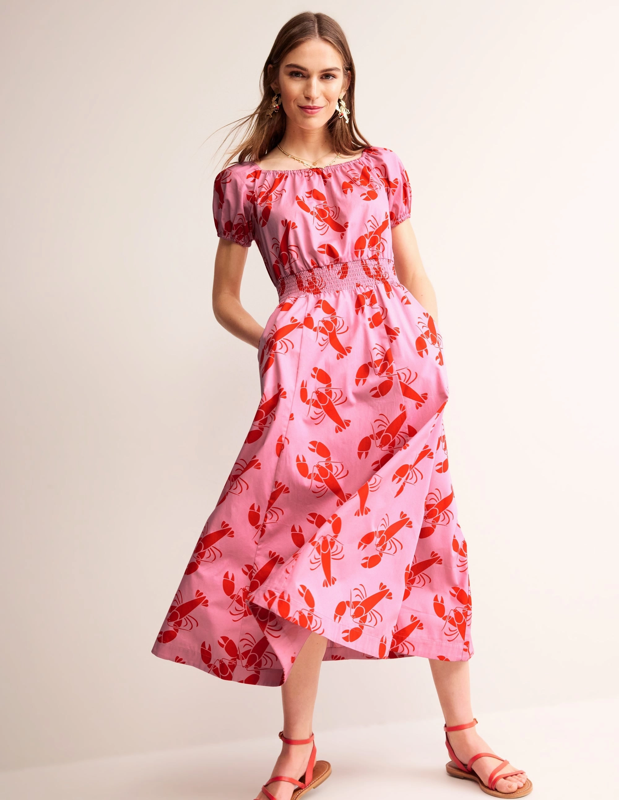 Amber Cotton Midi Dress-Cashmere Rose, Lobster Daily Movement NoiseFreeFabric