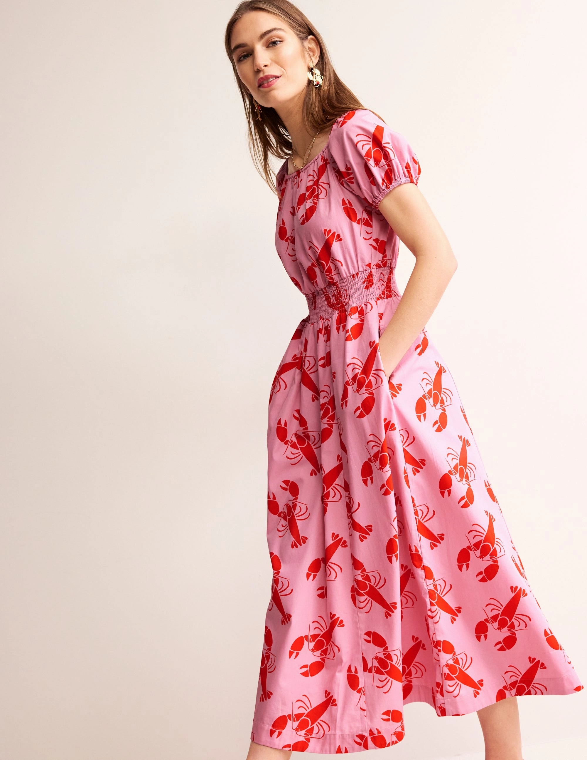 Graduation-Event Amber Cotton Midi Dress-Cashmere Rose, Lobster